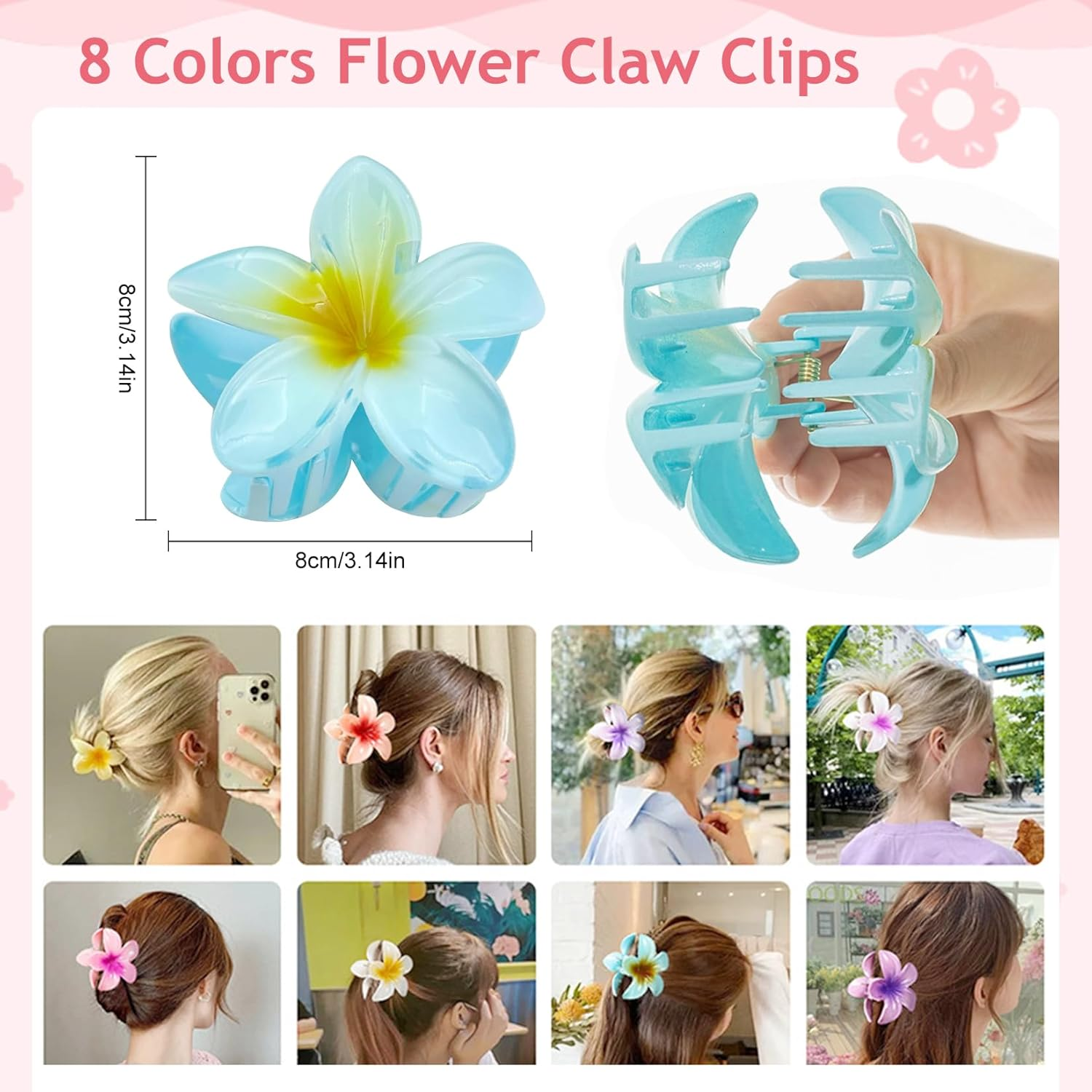 Jurcicat Pack of 8 Flower Hair Clips Trendy Non-Slip Cute Plastic Hair Clips for Non-Slip Hair Clip Fixing Women Thick/Thin Hair image number 1