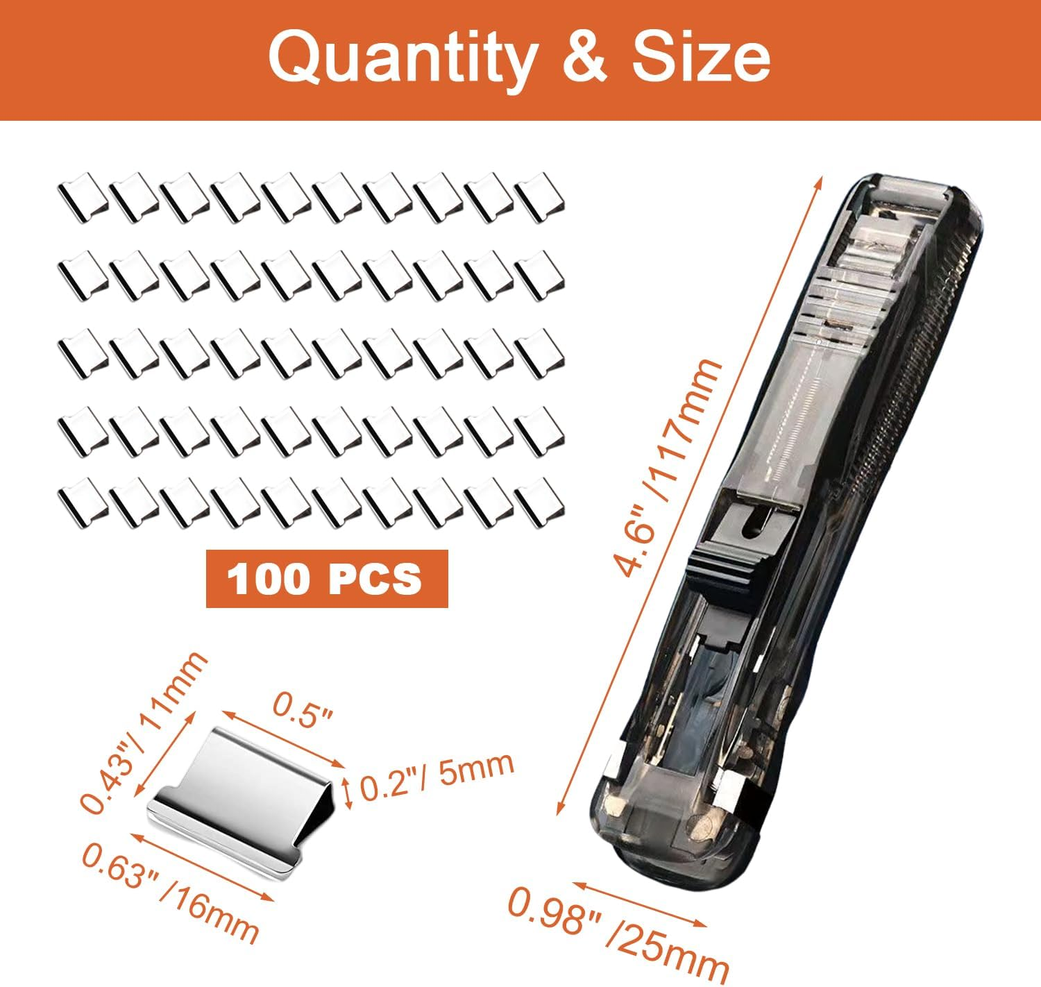 DSBGKJI 2 Pcs Handheld Reusable Creative Stapler Push Stapler Clips Paper Clamp Dispenser 40 Sheet Capacity with 100 Stainless Steel Refill Binder Clips for Office Document School Supplies - 2 Black image number 4