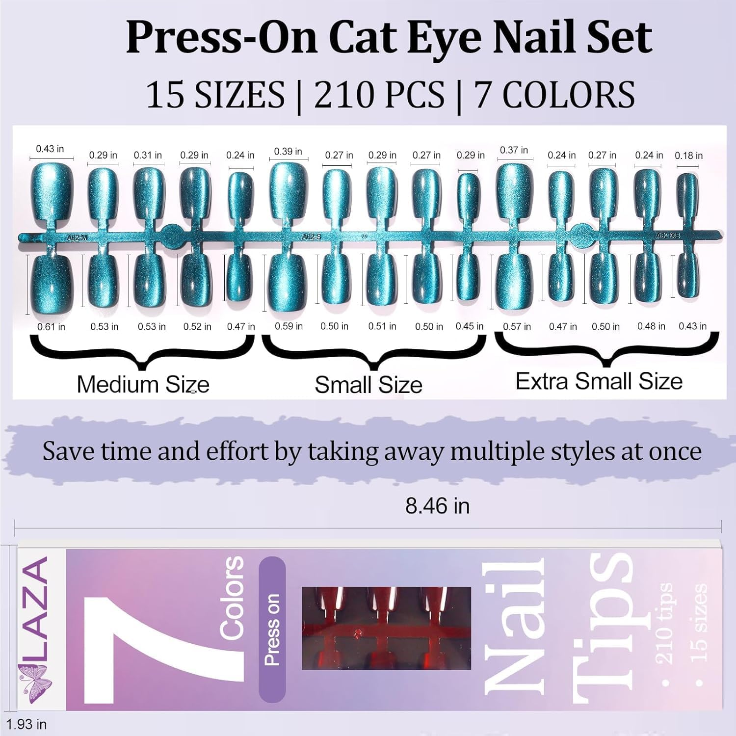 Press on Nails Art Kit, 210Pcs Cat Eye Press on False Nails for Women 7 Colors Short Square Reusable Nail Tip Stick in 15 Sizes Long Lasting Salon Fake Nails Stick on Artificial Acrylic False Nail Tips &mdash; Chameleon Series image number 3