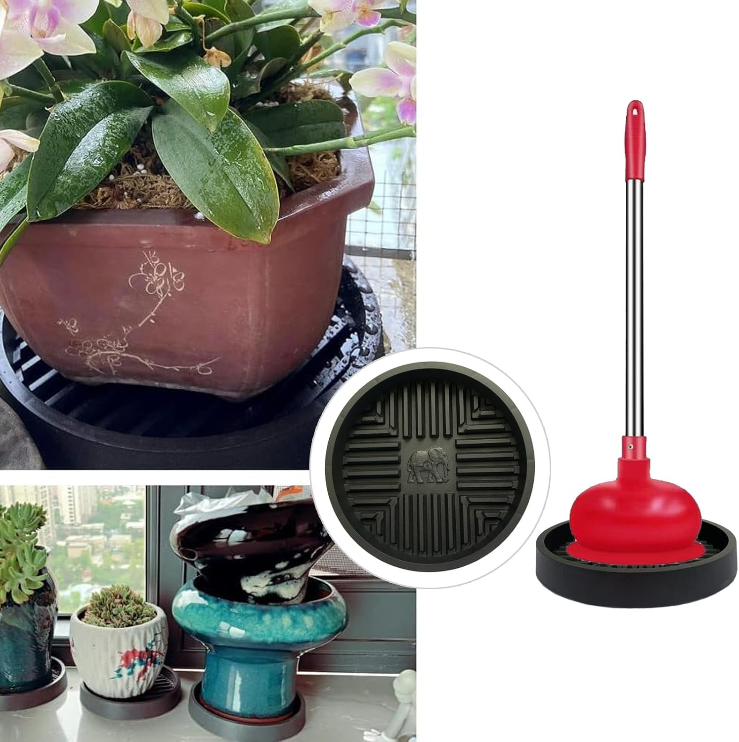 2 Pcs Toilet Plunger Mat Holder, Plunger Tray for Air Drying image number 1