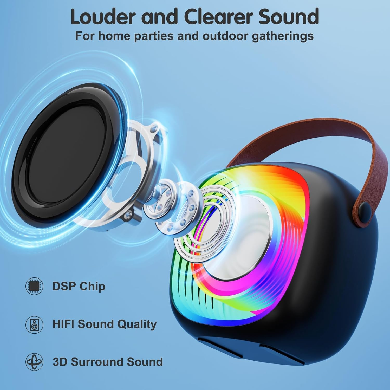 Karaoke Machine for Kids Adults, Portable Bluetooth Speaker with Wireless Microphone and Colorful Lights, Gifts for Girls Boys Birthday/Home Party(Black) image number 5