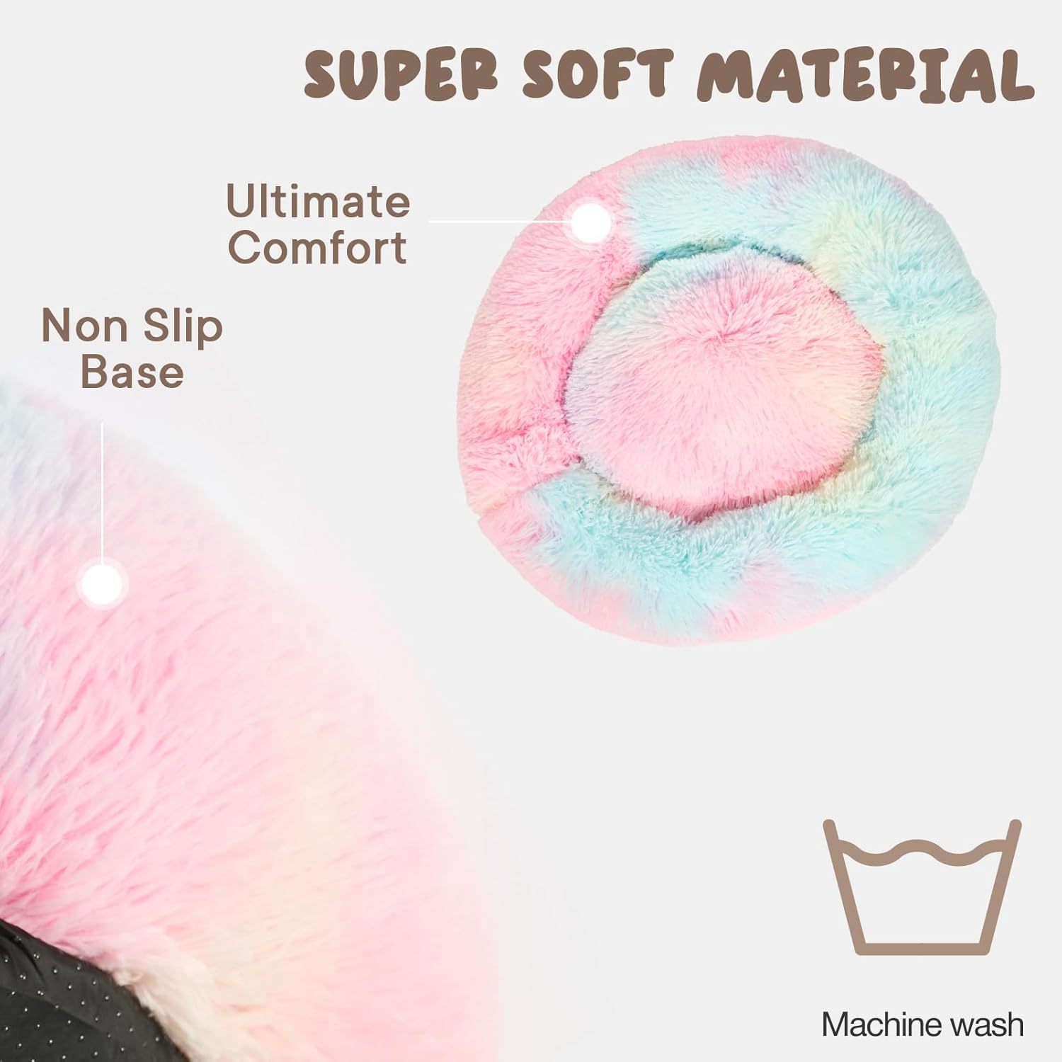 OHS Large Pink Dog Bed, Super Soft Fluffy Luxury Puppy Bed Pink Cat Bed for Dogs Pets Warm Circle Donut Dog Beds for Home Living Room Kitchen, Tie-Dye image number 4