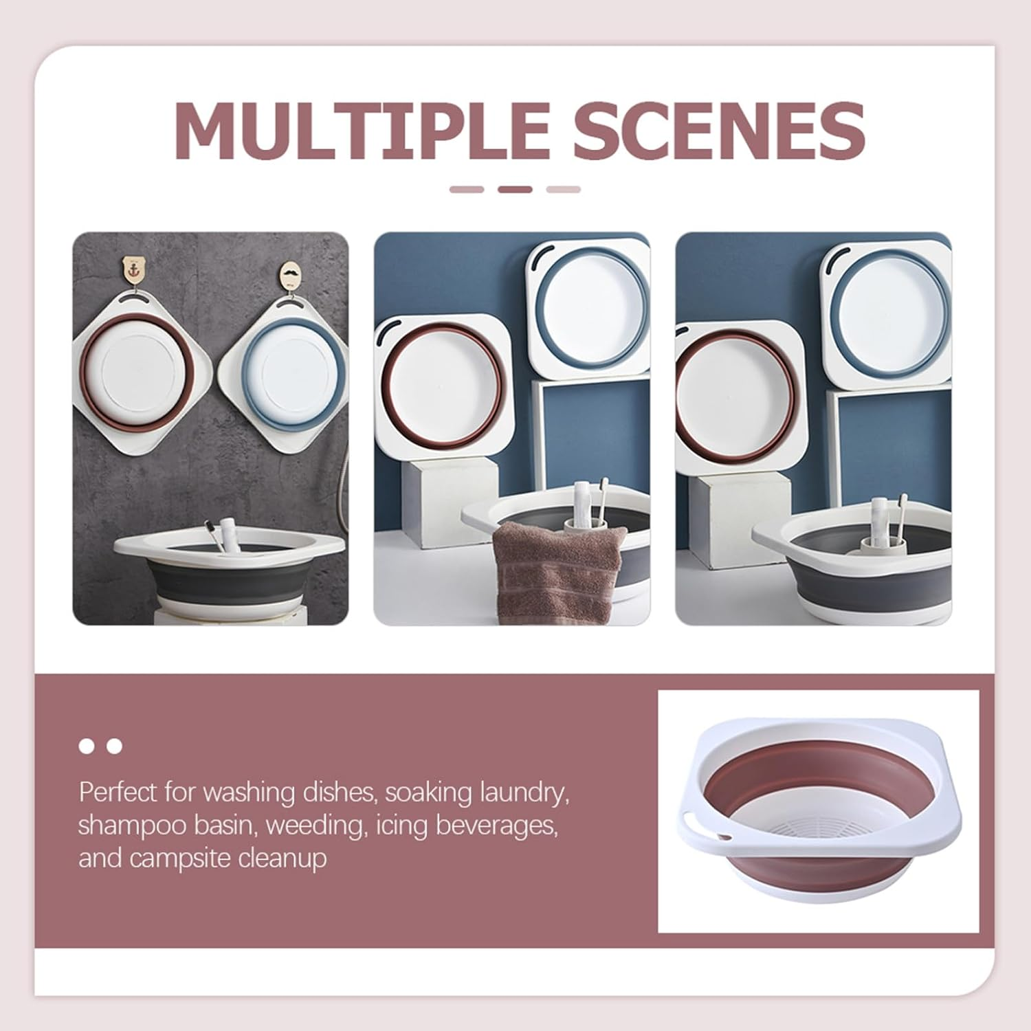 Foldable Washbasin Portable Hanging Foot Wash Basin Medium Pink Multipurpose Bathroom and Baby Bath Basin for Travel Laundry and Outdoor Use image number 5