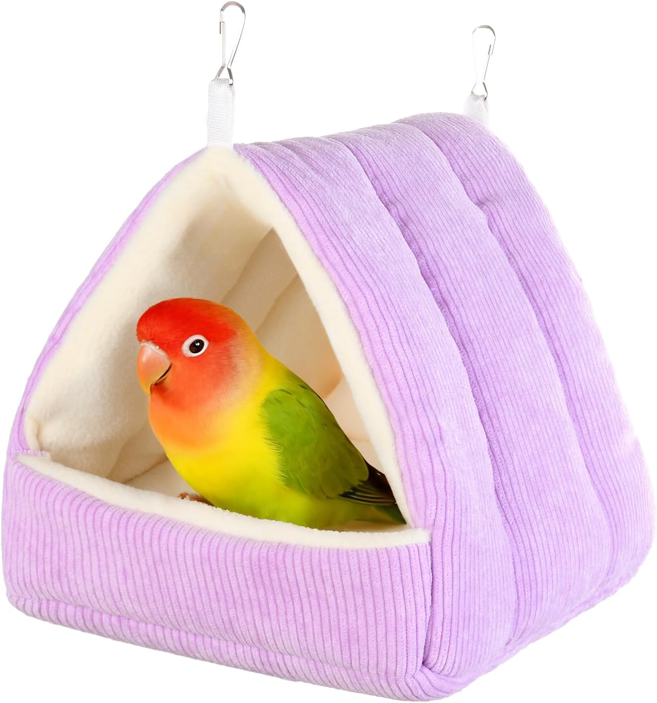 Hoopttay Medium Winter Warm Bird House and Bird Bed for Cage with Soft Plush Hanging Hammock & Hut Tent, Hideaway Sleeping Nest for Budgies, Parakeets, Cockatiels (Grey, M)