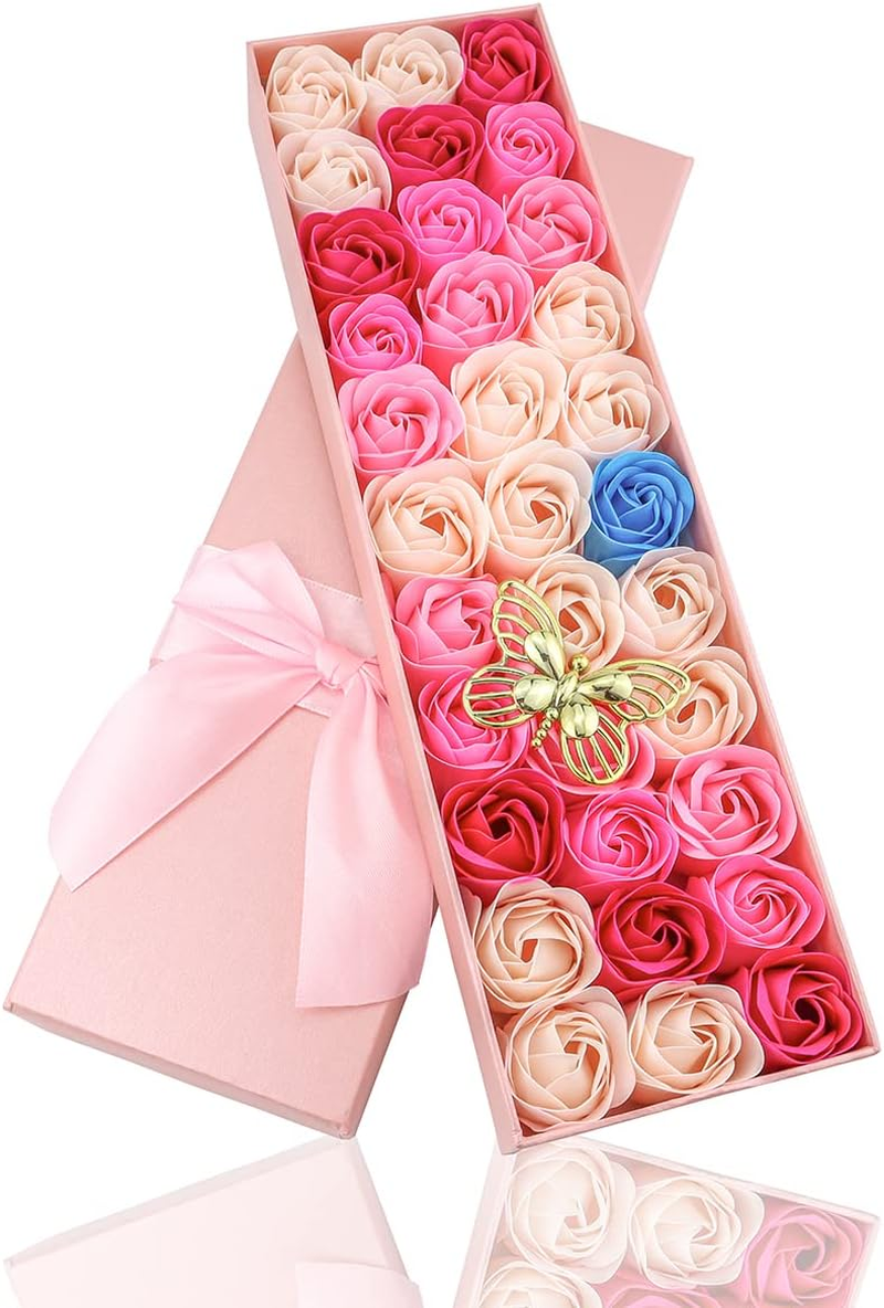 JIALEEY 33 PCS Floral Scented Bath Soap Rose Flower Petals, Plant Essential Oil Rose Soap Set Gifts Ideas for Her Women Girls Mom Valentine'S Day, Pink Gift Box image number 6