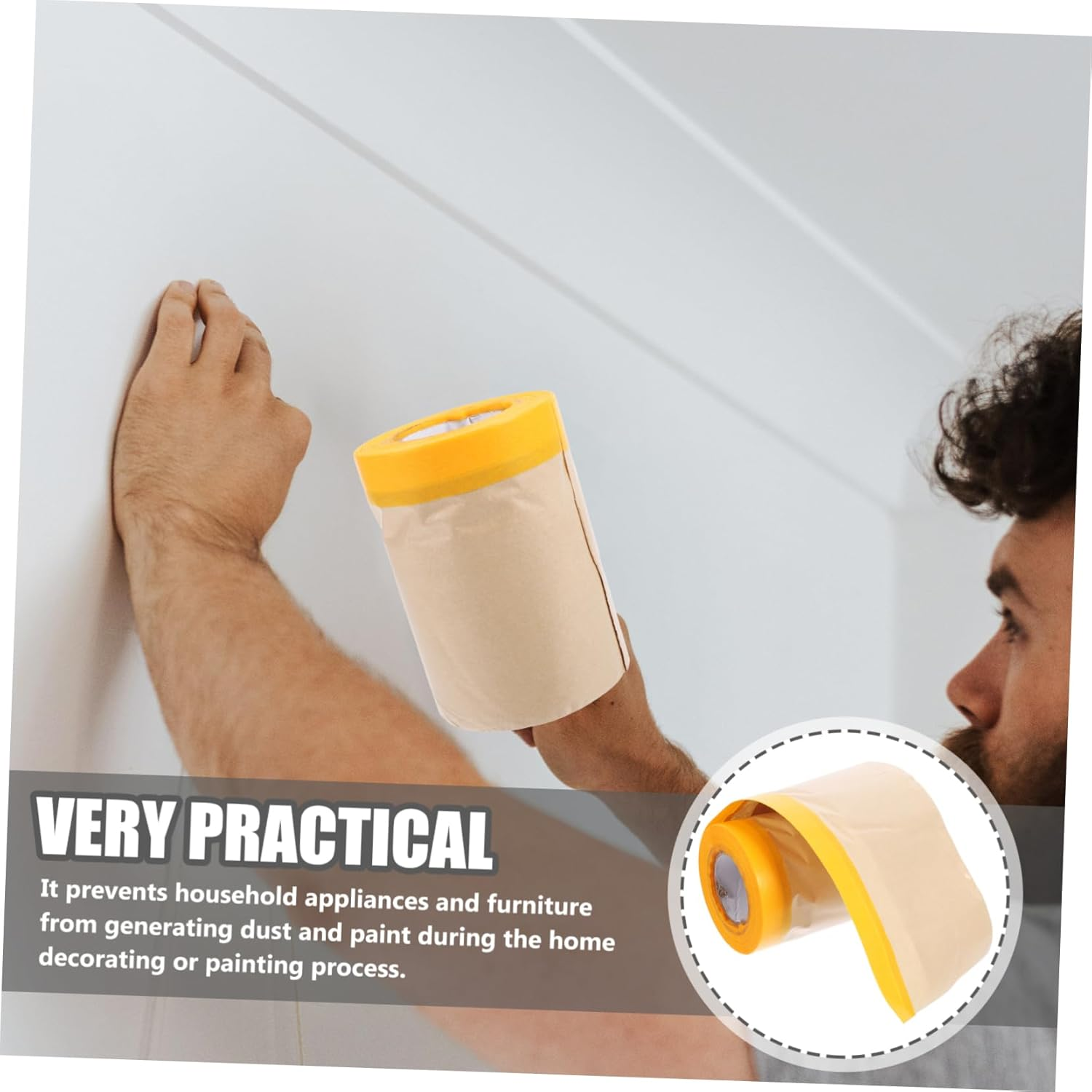 2Rolls DIY Adhesive Kraft Paper Masking Tape for Furniture Floor Multipurpose Paint Protection image number 6