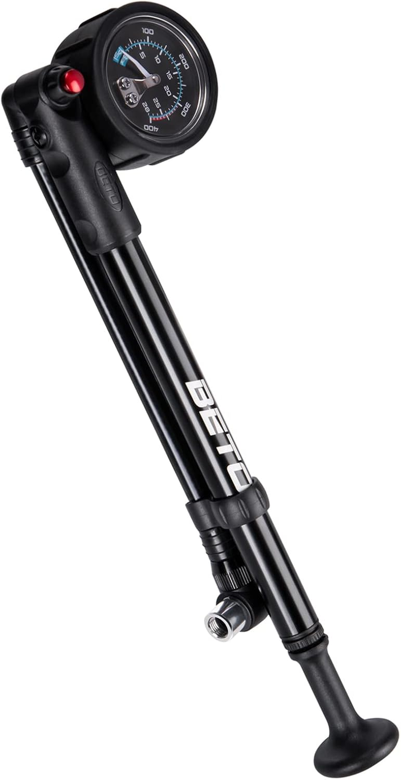 BETO High Pressure Shock Pump - (400 PSI Max) MTB Bike Shock Pump for Fork & Rear Suspension with No-Loss Schrader Valve