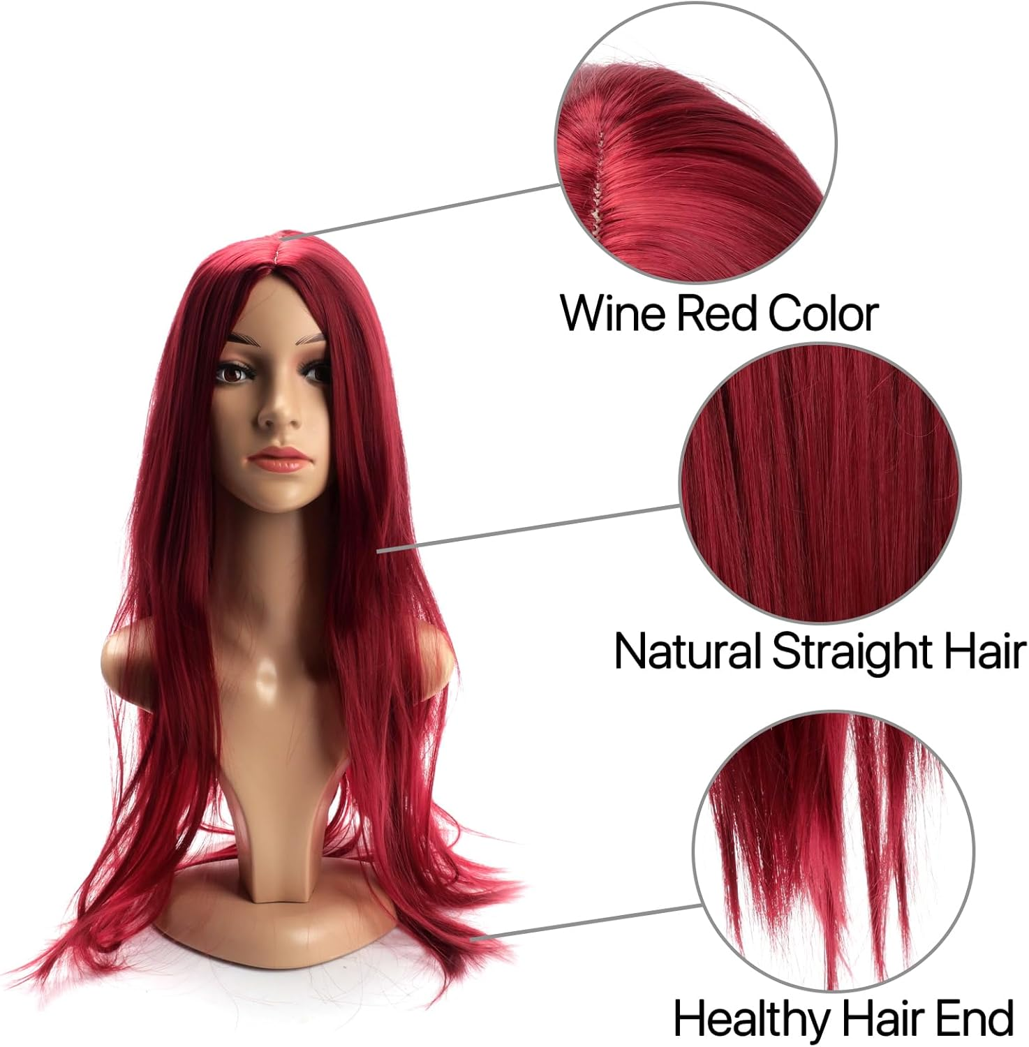 BERRYLION Long Straight Wig|Synthetic Long Wigs for Women|Cosplay Wig for Fashion Women 28Inch (Wine Red) image number 4