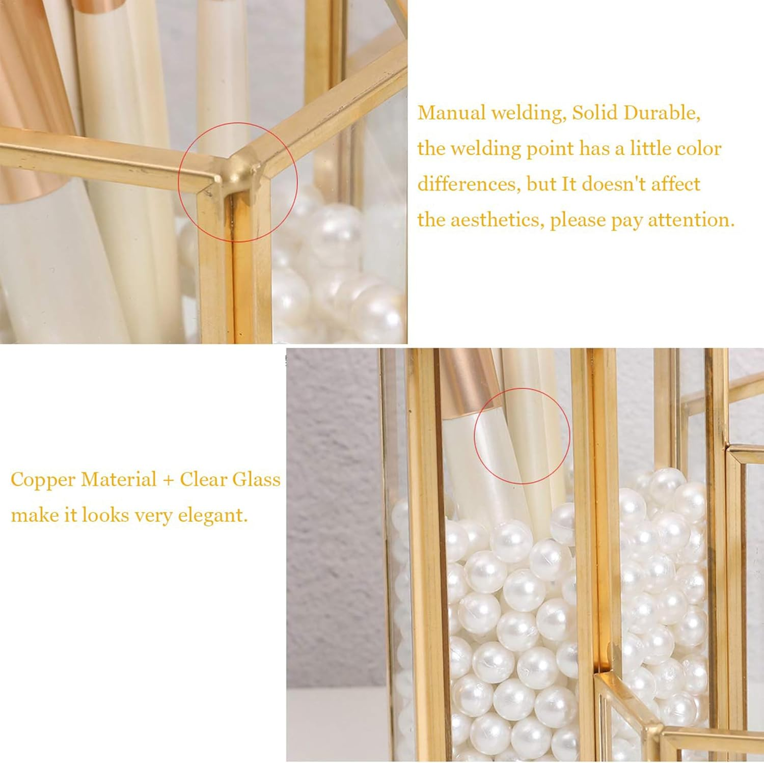 3 Compartment Gold Hexagon Glass Holder - Multipurpose Organizer for Makeup Brushes, Eyeliners & Desk Supplies | Decorative Vanity & Office Accessory image number 5