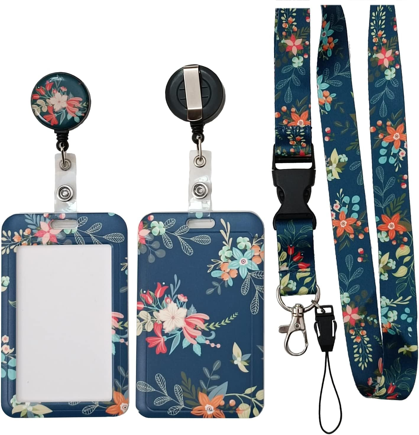 Badge Holder with Detachable Neck Lanyard Reel Clip, Retractable Vertical ID Card Holder Keychain Name Badge with Belt Clip, Work Office Nurse Medical Student Teacher Women Men Gifts (Sunflower)