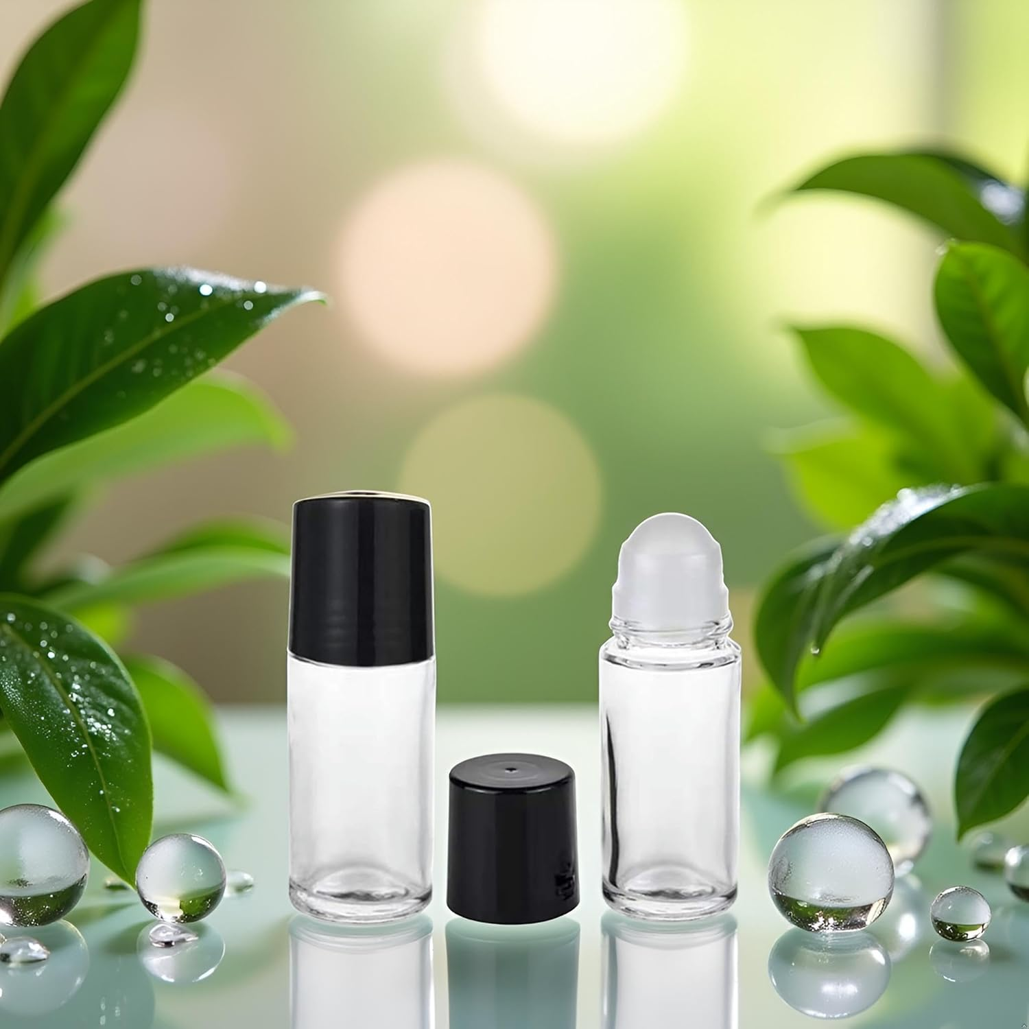 2Pcs Black Clear Empty Glass Essential Oil Roller Bottles Vials Containers Refillable Roll-On Bottles with Funnel Refillable Cosmetic Containers Roller (30ML) image number 3