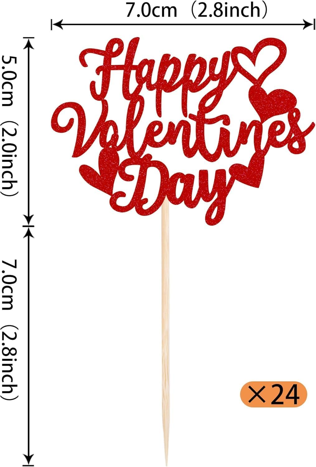 24 Pack Happy Valentine'S Day Cupcake Toppers with Heart Glitter Sweet Love Theme Valentine'S Day Cupcake Food Picks Birthday Party Cake Decorations Supplies Red(#1) - 4 image number 2