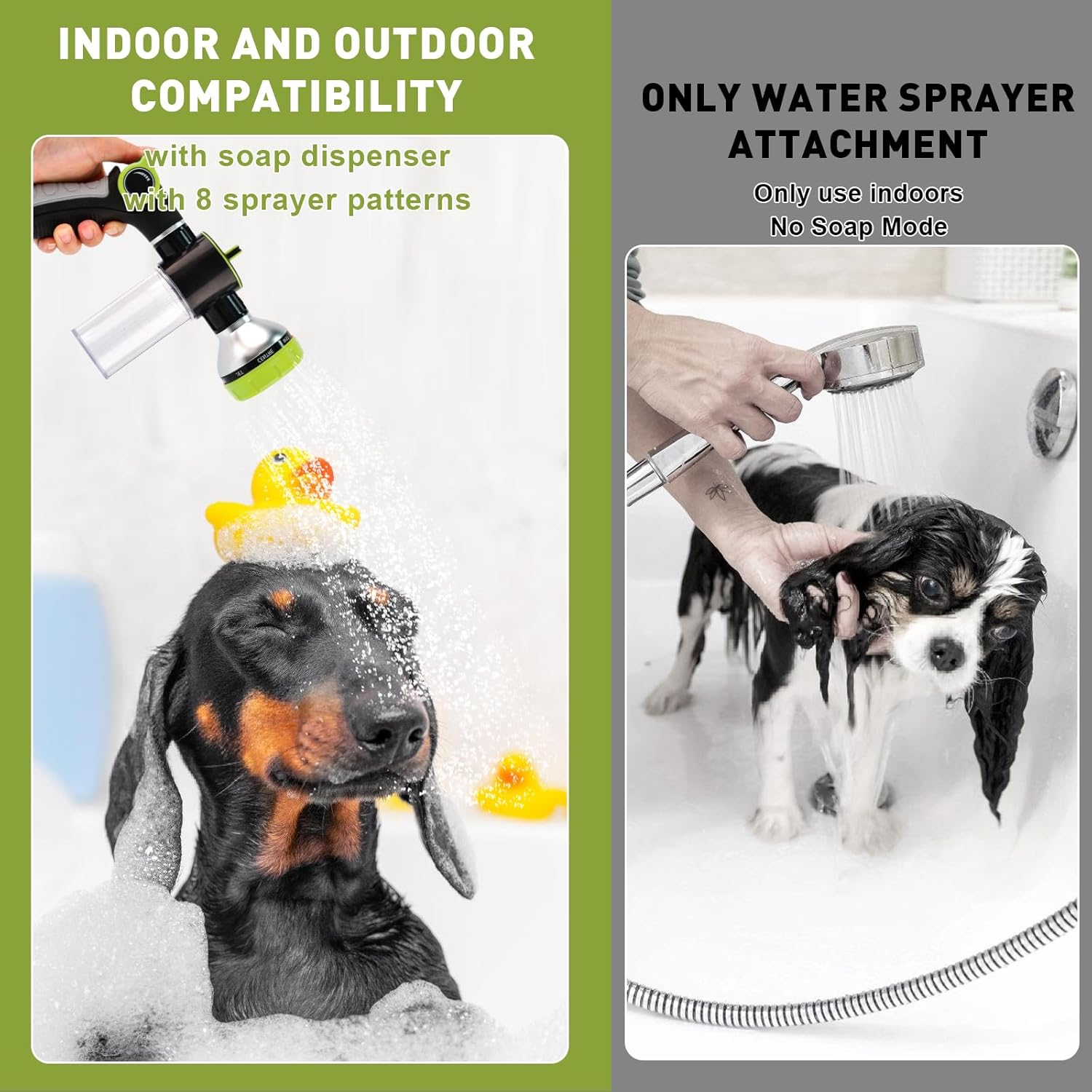 Dog Washing Hose Attachment, Dog Sprayer with 3.5Oz/100Cc Soap Dispenser Bottle, Massage Brush, Solid Brass Garden Hose Adapters, Garden Hose Nozzle for Pet Bathing, Car Washing - Green image number 6