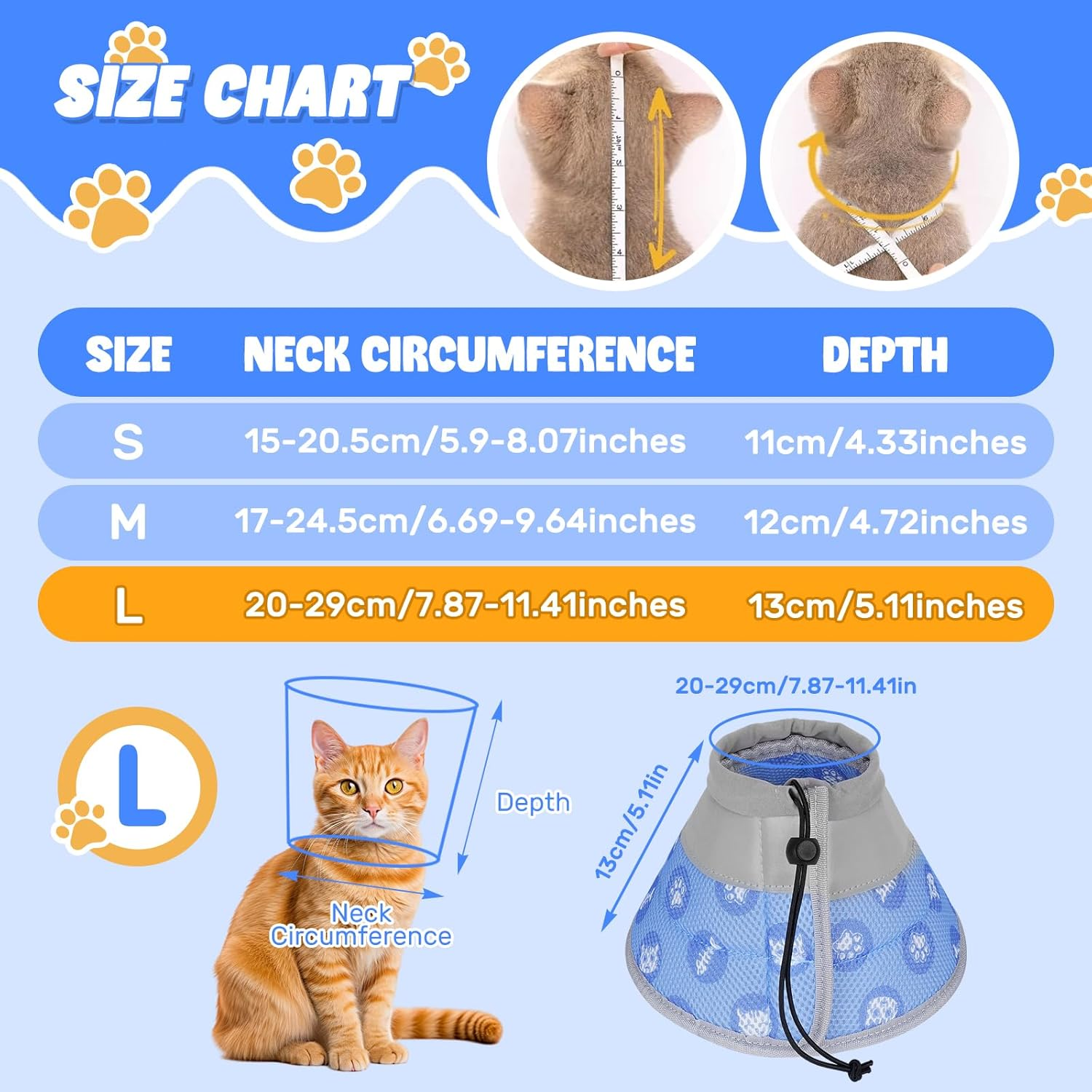 Cat Collar, Recovery Collar, Soft Cat Protective Collar for after Surgery and Injuries, Foldable Soft Protective Collar, Cat Collar, for Cats, Small Dogs (Blue, L) image number 2