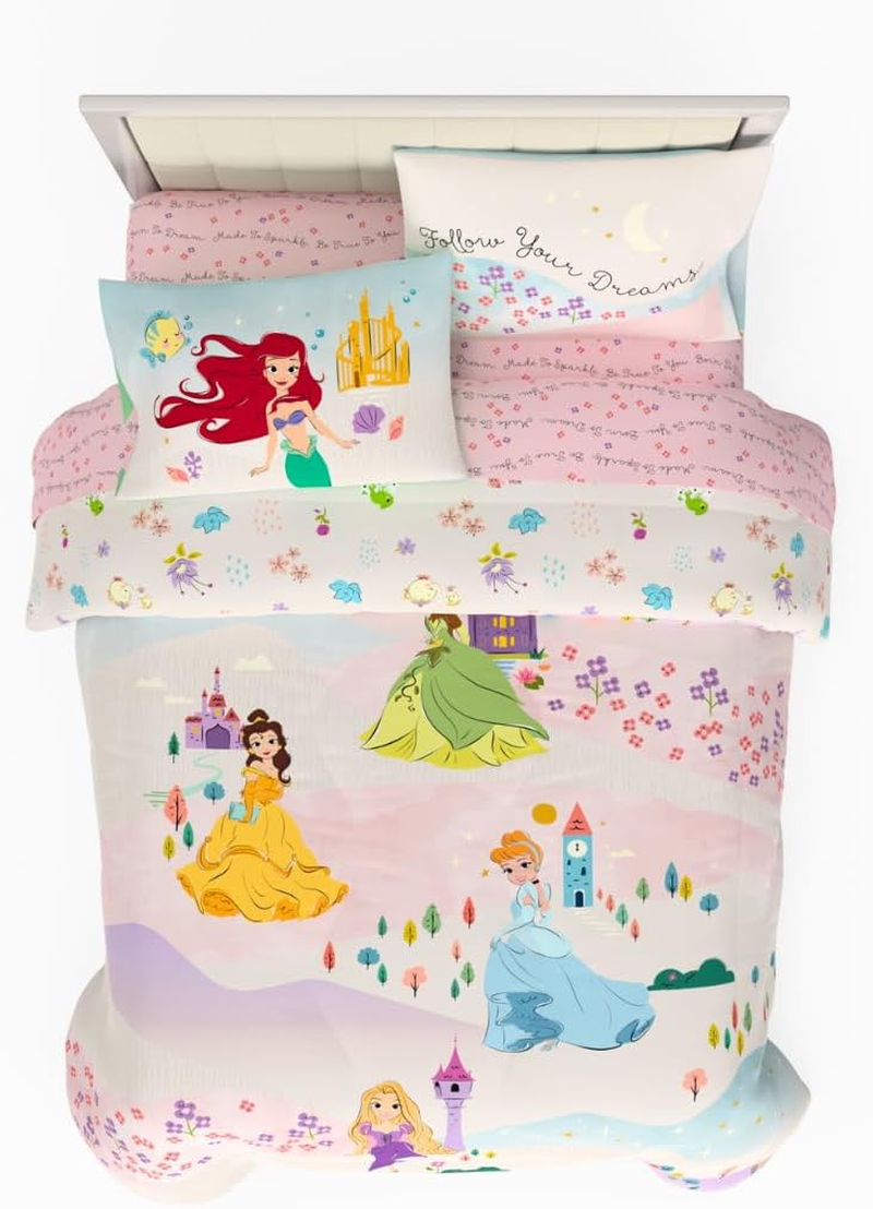 Franco Disney Princess Kids Bedding Super Soft & Cozy Comforter and Sheet Set, Twin, (100% Official Licensed Product)