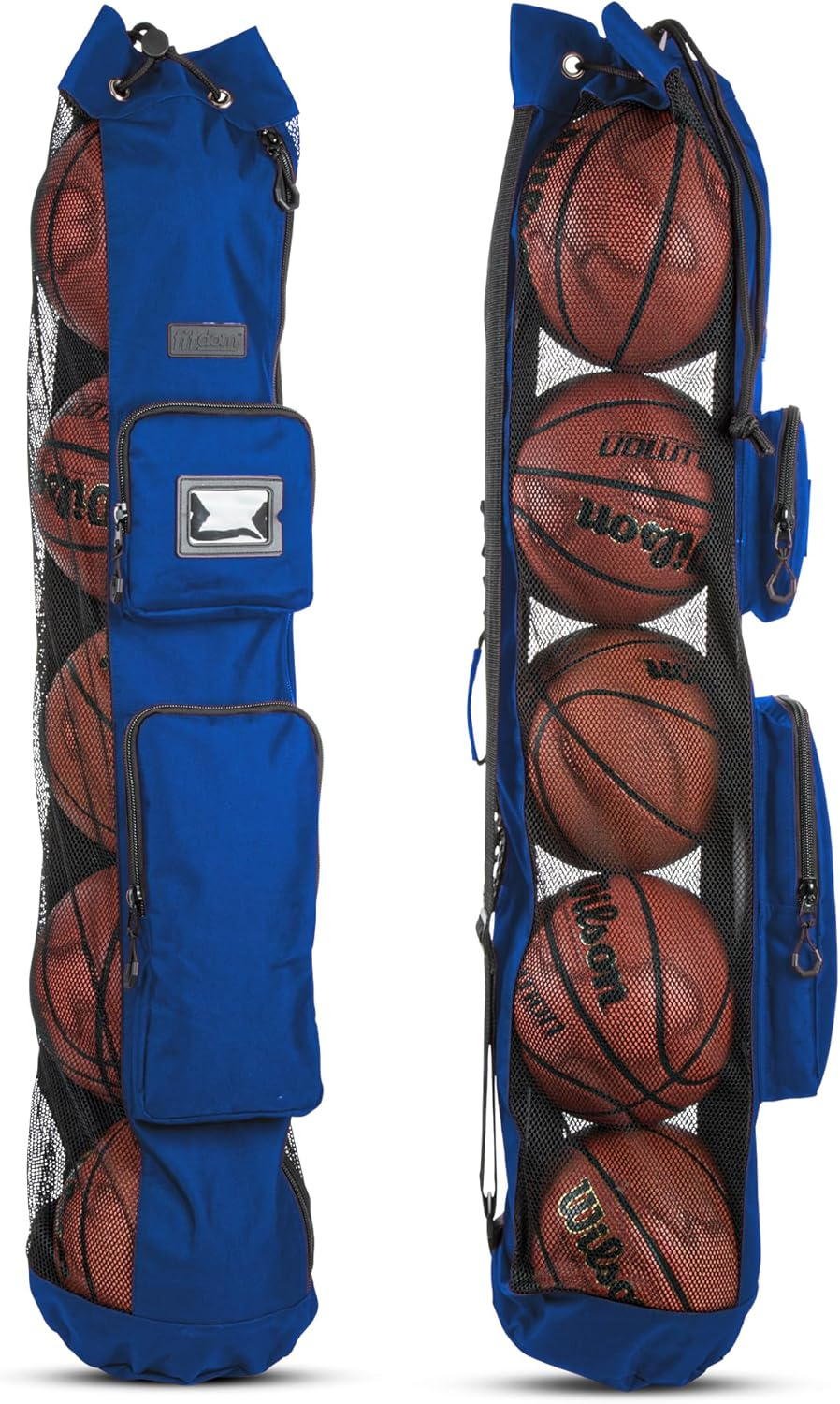 Fitdom Heavy Duty XL Basketball Mesh Equipment Ball Bag W/Shoulder Strap Design for Coach with 2 Front Pockets for Coaching & Sport Accessories. This Team Tube Carrier Can Store up to 5 Basketballs