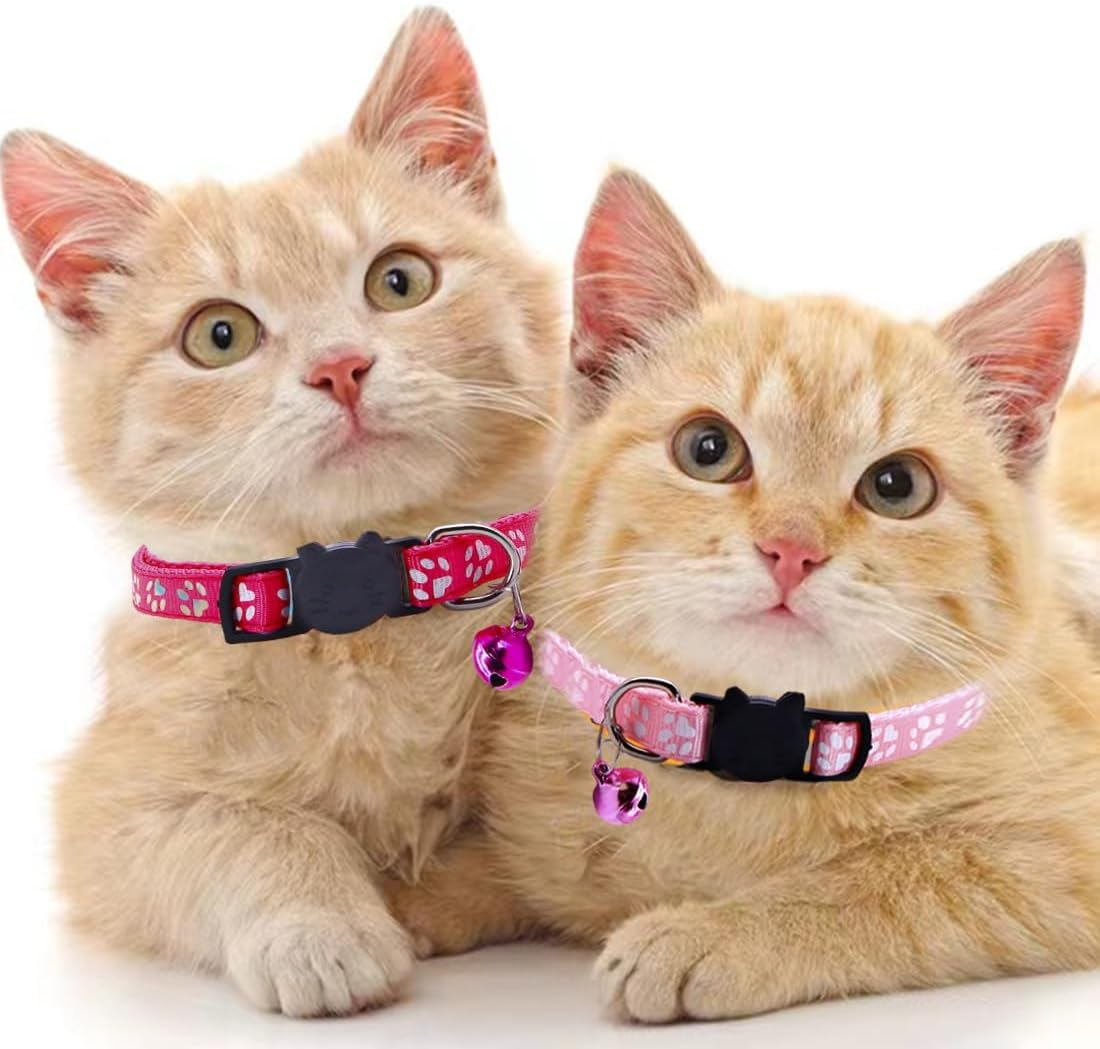 Weddhuis 2 Cat Collars, Adjustable Cat Collar with Bell and Safety Buckle, Suitable for All Domestic Cats (Pink+Red) image number 5