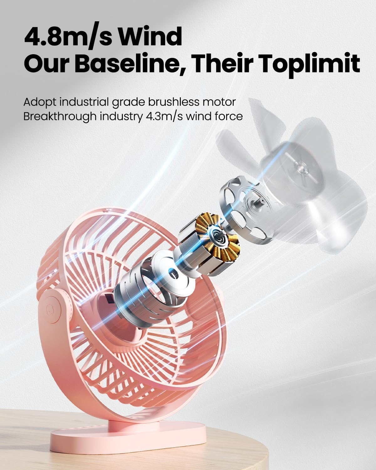 Gaiatop USB Desk Fan, 5.5 Inch Small Quiet Powerful 3 Speeds 90&deg; Rotate, Personal Mini Portable Desktop Table Fans, Cooling for Home Office Car Travel Indoor Outdoor Pink image number 3