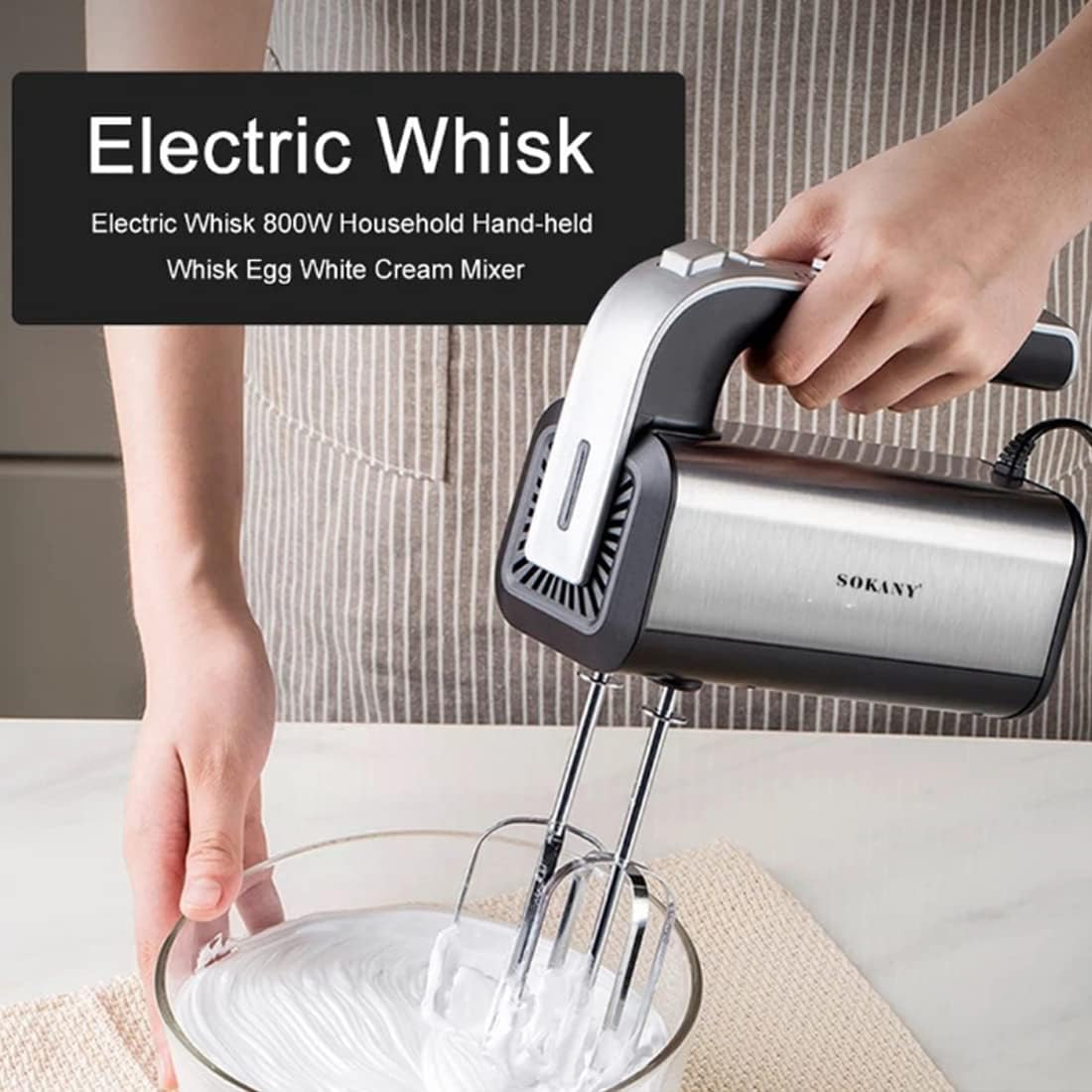 SOKANY SK-6651 Electric Kitchen Mixer, Hand Mixer with 2 Whisks and 2 Dough Hooks, 5 Speed, Stainless Steel Mixer with Eject Button (SK-6651) image number 2