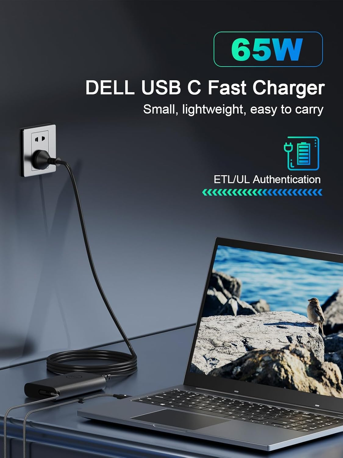 Dell 65W 45W USB-C Type C Laptop Charger for XPS 13 15 9345 9360 9550 9560 Latitude 5420 5520 7420 7480 7490 Chromebook 3100 3400 5190 AC Adapter Power Cord image number 2