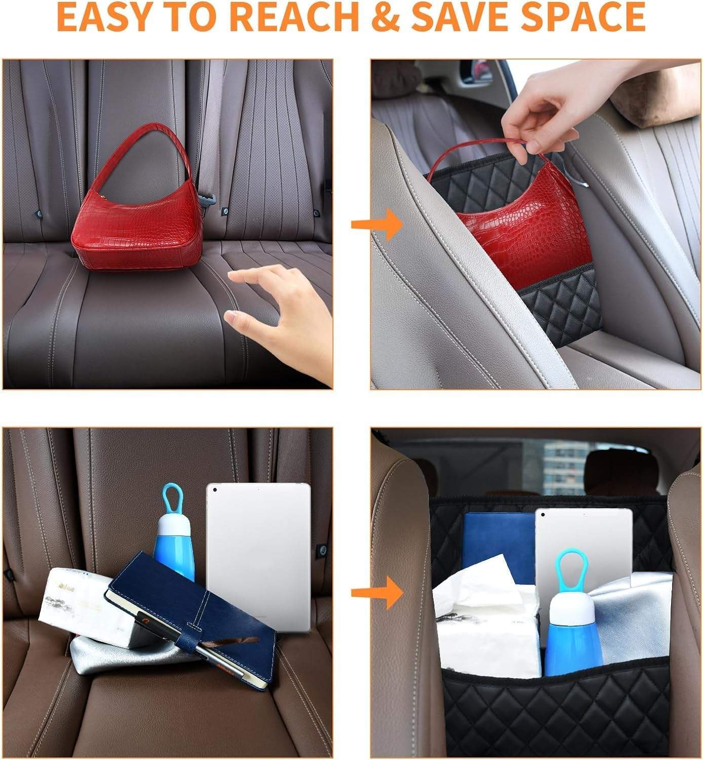 Car Handbag Holder Car Net Pocket PU Bag, 1Pc PU Leather Car Pocket Handbag Holder, Car Net Pocket Handbag Holder Car Seat Side Storage Bag, Car Net Pocket Handbag Holder, PU Leather Handbag Holder image number 3