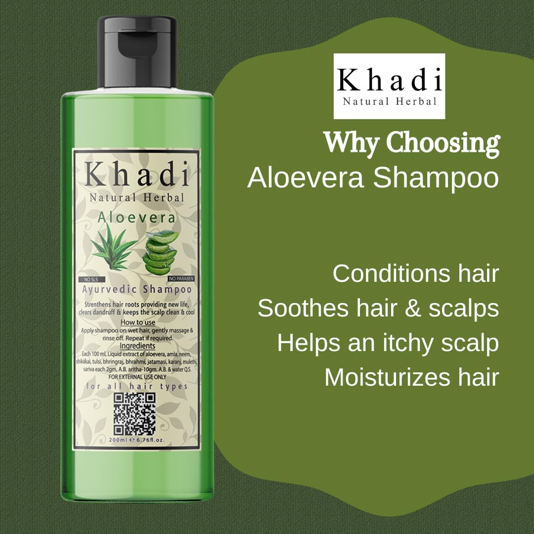 Khadi Natural Herbal Paraben Free Amla-Bringraj Shampoo and Aloevera Conditioner Combo Pack (Each 200 Ml) image number 4