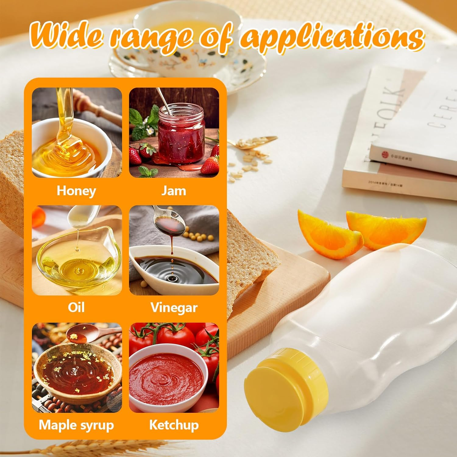 Sekonow 4Pcs 10Oz Clear Plastic Honey Bottles, Refillable Empty Honey Container, Honey Squeeze Bottle Jar with Leak Proof Flip-Top Lids for Storing and Dispensing, Dishwasher Safe image number 6