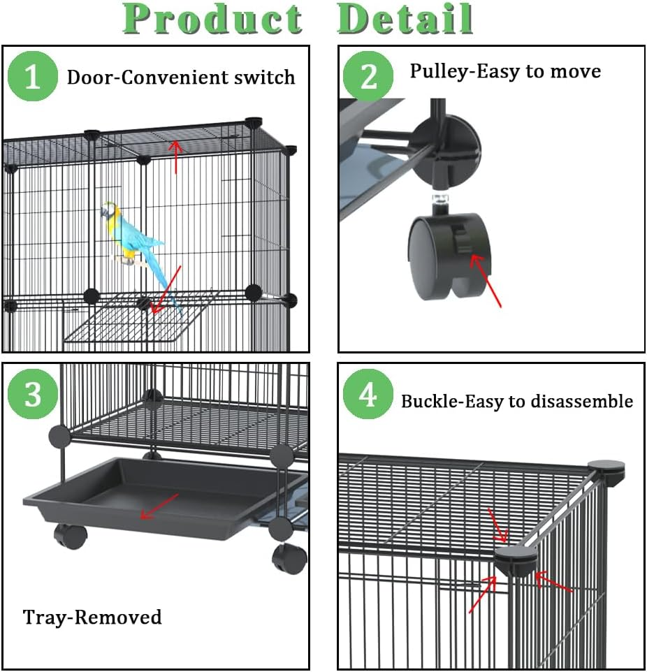 Large Bird Cage Crate DIY Metal Wire Bird Cage with Pulley, Tray for Small and Medium Bird -48.4X27.5 X13.7 Inches image number 5
