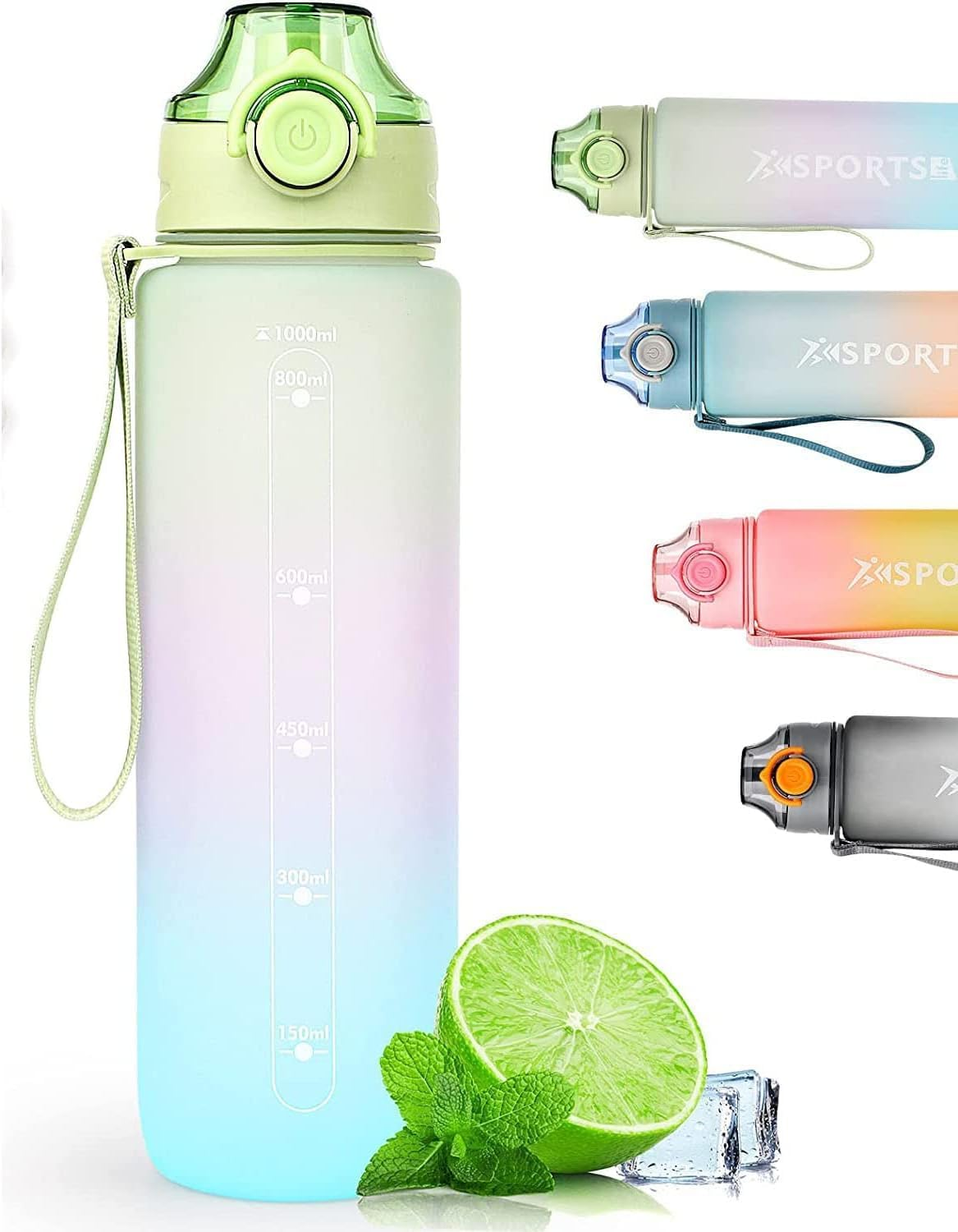 Peacafulife 1Litre Water Bottle Sport Drinks Bottle 1L Water Bottle with Lock Cover & Leak Proof,For Gym, School,Cycling,Outdoor,Sports,Fitness& Office (Green)