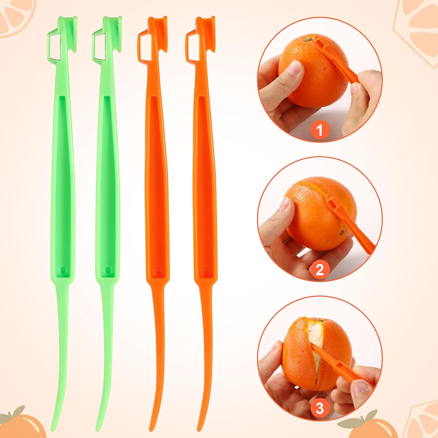 10Pcs Orange Peeler Tool, Plastic Orange Peeler Citrus Skin Peelers with Long Handle Citrus Peel Cutter Fruit Skin Peeler Kitchen Accessory Kitchen Gadget(Grass Green & Orange) - (Grass Green  Orange) image number 2