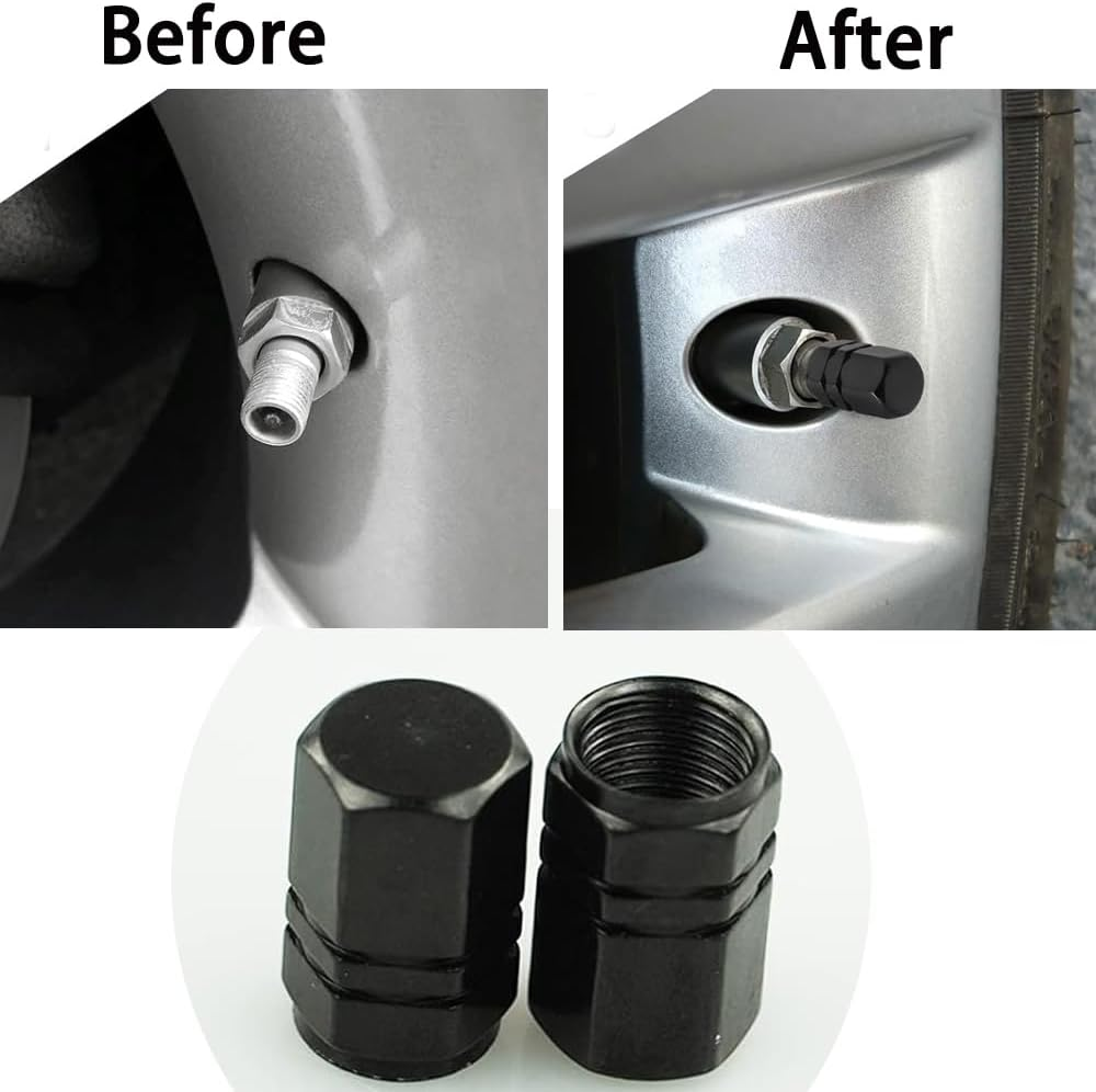 Bluejunior 12Pcs Tire Valve Stem Caps (Black), Aluminum Alloy Hex Grip Valve Covers，Dust-Proof Replacement Caps for Car, Bike, Motorcycle & SUV image number 1