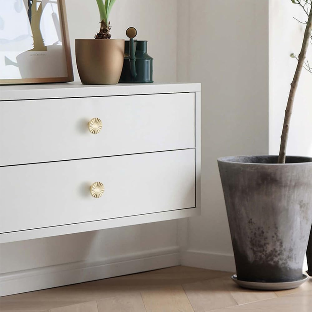 15 Pack Gold Drawer Knobs 1.18 Inch 30Mm Cabinet Knobs Zinc Alloy Brushed Gold Pulls and Knobs for Dresser Drawers Fanshaped Style Cupboard Knob with Screws Furniture Hardware image number 1