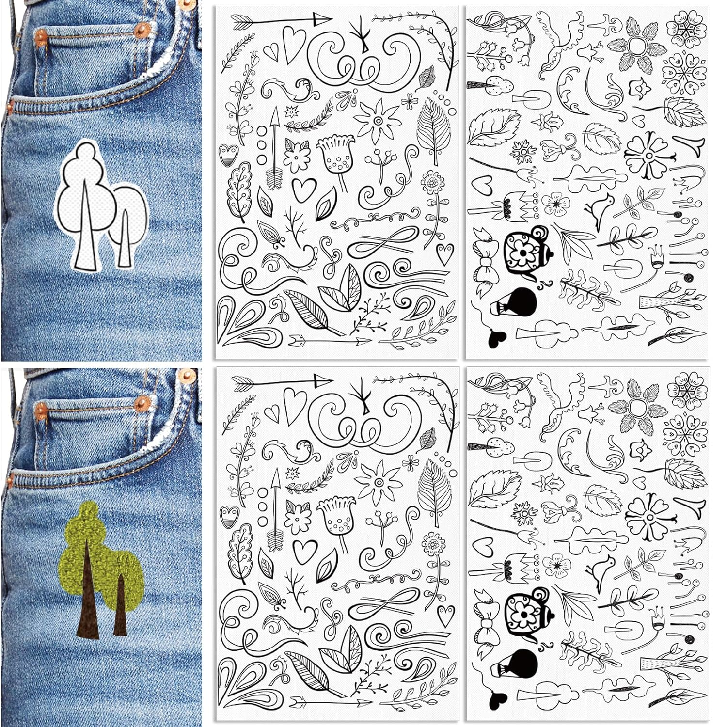 Patemby 50Pcs Water Soluble Embroidery Stabilizers, Stick and Stitch Embroidery Paper with Pre-Printed Flowers and Leaves Pattern Transfers for Hand Sewing Lover Beginners (Flower)