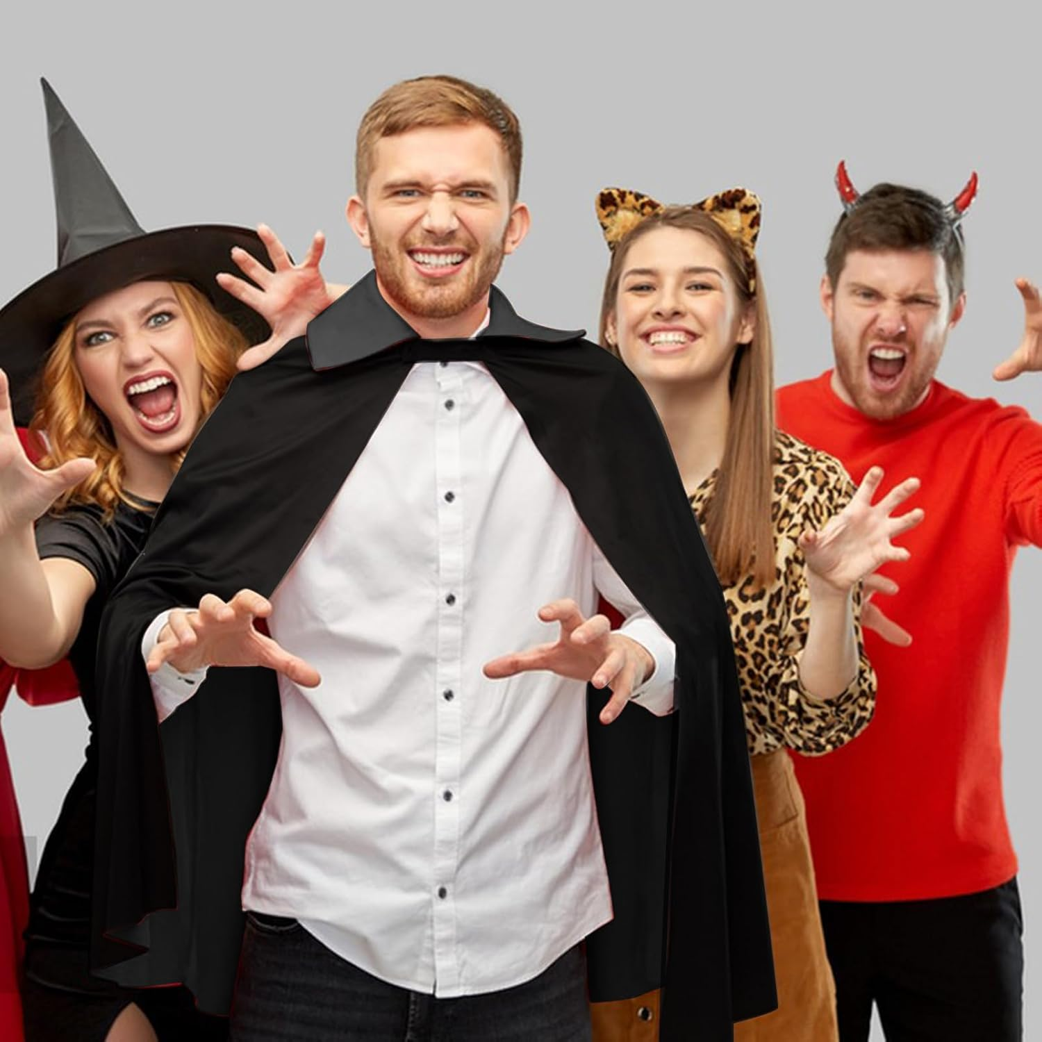 2Pcs Halloween Hooded Cloak Witches Hat Adult, 140Cm Halloween Black Hooded Cape Halloween Witch Hat Grim Reaper Cape Pointed Wizard Hat for Men Women Halloween Witch Vampires Costume Cosplay Party image number 2