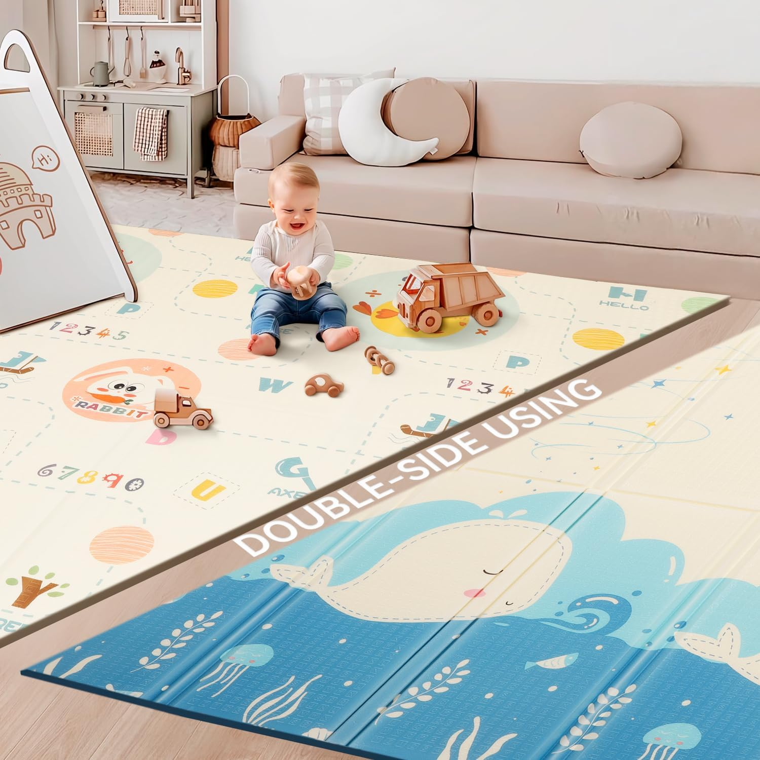 Reversible Baby Floor Mat - 200X180Cm Baby Play Mats, Foldable and Lightweight Waterproof Baby Play Mat for Floor - Easy Storage and Travel image number 2