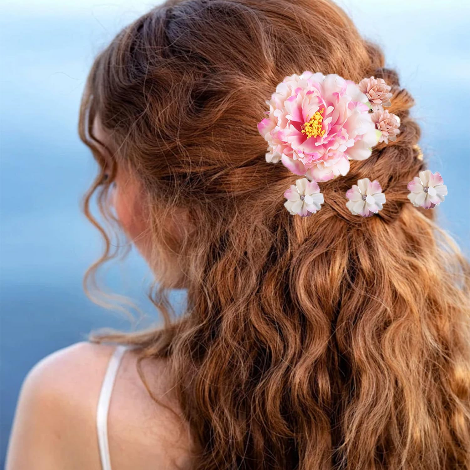 Nhgkju Hanfu Silk Flower Hair Accessories Hair Pins Flower Hairpins Chinese Old Style Hair Flowers Sets Song Accessories Old Ornaments (21 Pink and White Flowers) image number 3