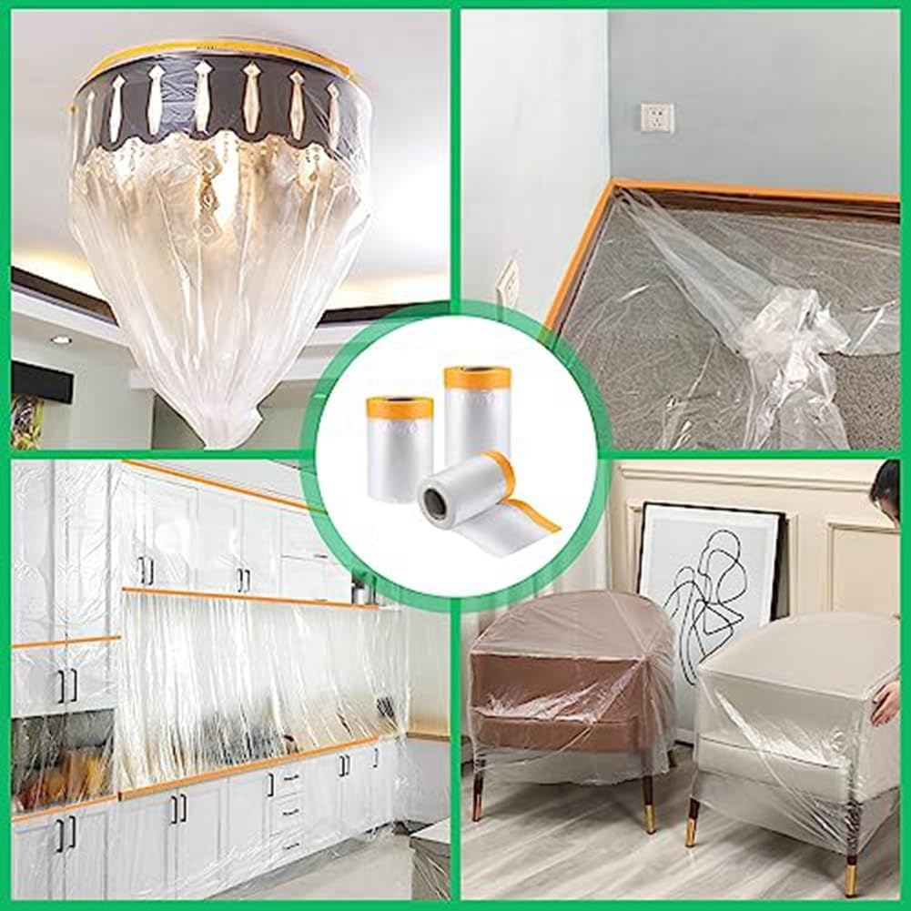 Tuperoymse 6 Pack Tape and Drape, 1.8X62.3 Ft Pre-Taped Masking Film for Auto Painting Covering, Plastic Pre-Adhesive Film Easy Install image number 6