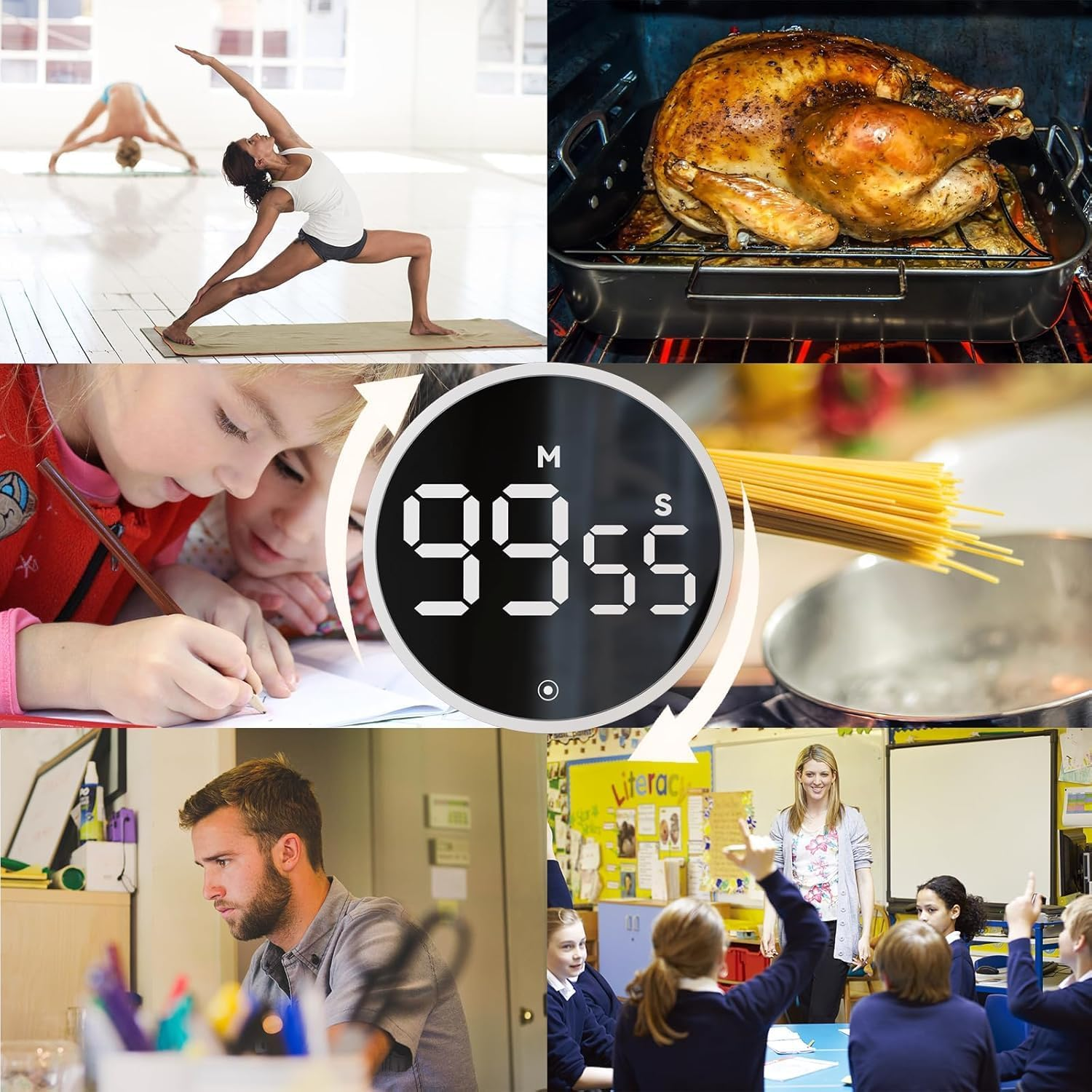 Digital Kitchen Timers, Magnetic Visual Timer Large LED Display Magnetic Countdown Countup Timer Volume Adjustable for Classroom Cooking Baking Teaching, Easy for Kids(Oyster White) image number 2