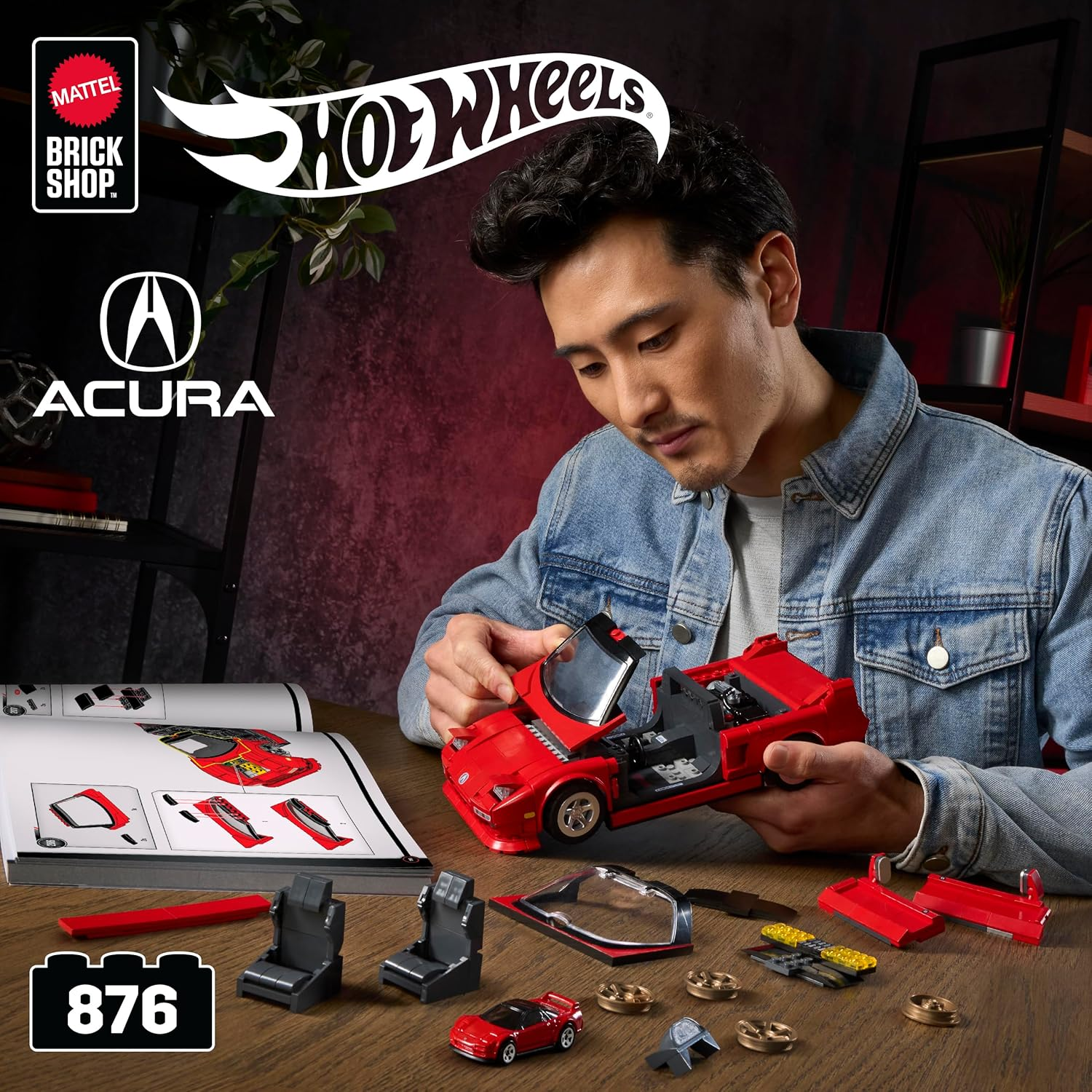 Mattel Brick Shop Hot Wheels Elite Series Building Set, &rsquo;90 Acura NSX with 876 Pieces, Realistic Details and Custom Decals, Adult Collectors and Kids Ages 10+ image number 1