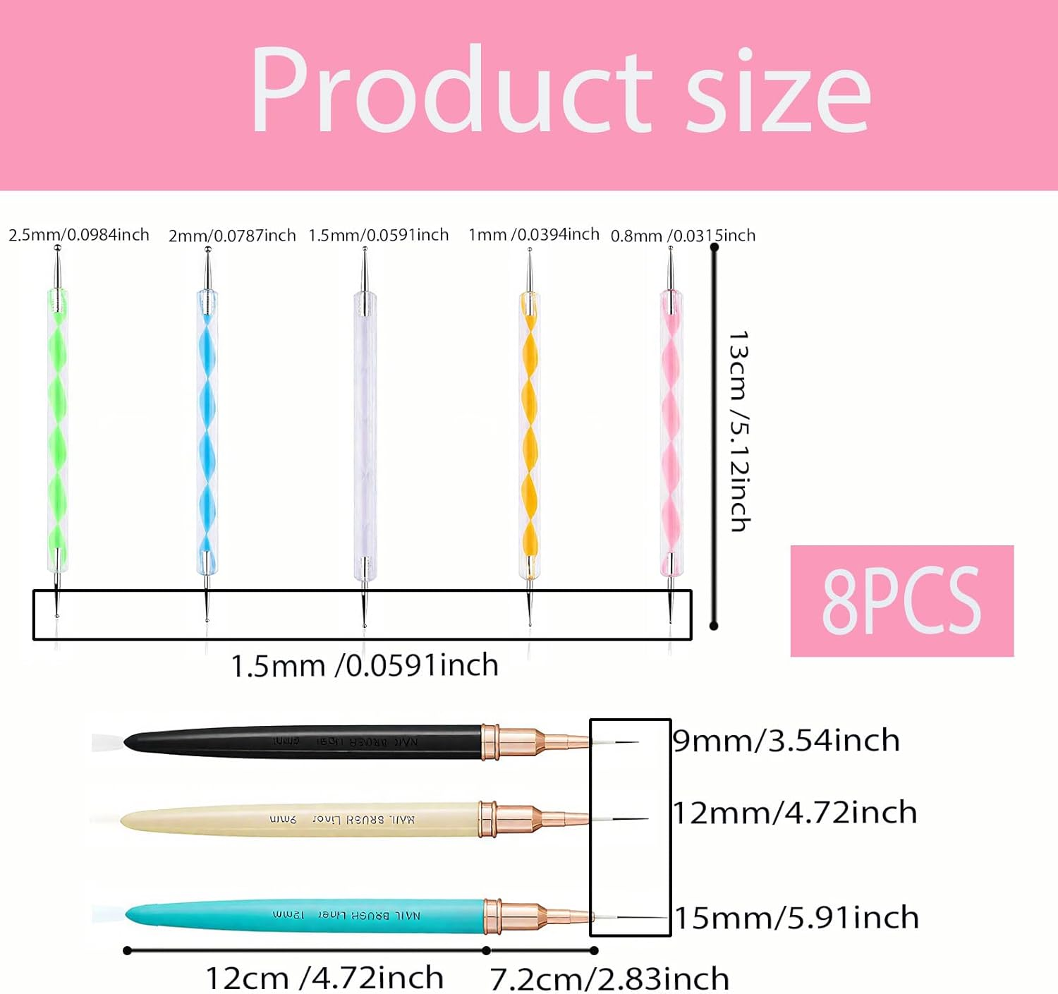 8 Pcs Nail Art Brushes，Nail Art Brushes，Nail Art Tools，Suitable for Salon and Home Diy Nail Art image number 1