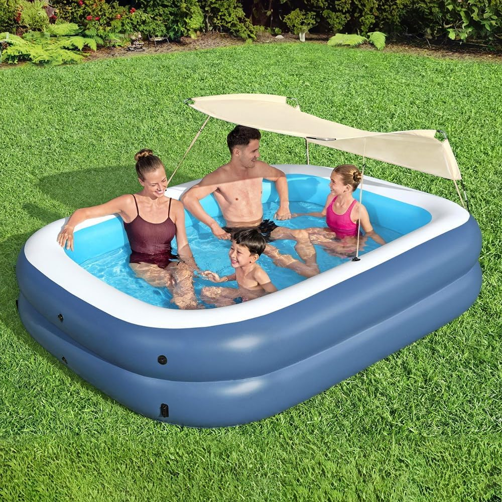 Kids Inflatable Pool above Ground Splash Pool with Sunshade 254X178Cm image number 4