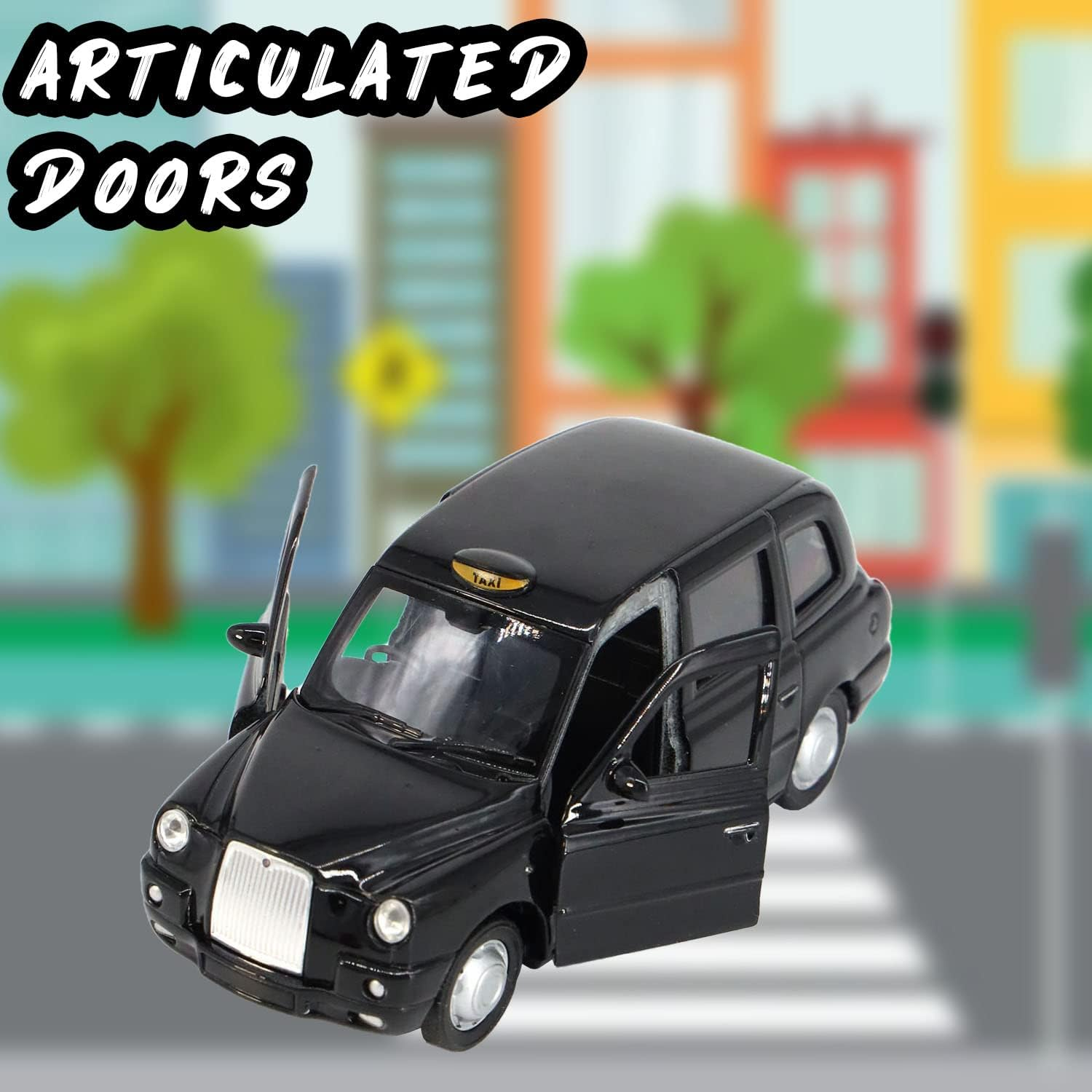 Official TFL Licensed Classic Austin PX4 Black Cab Taxi and NEW Routemaster Double Decker London Bus, Metal Die Cast Freewheeling Action Toy Models (Large London Taxi and Bus) image number 6