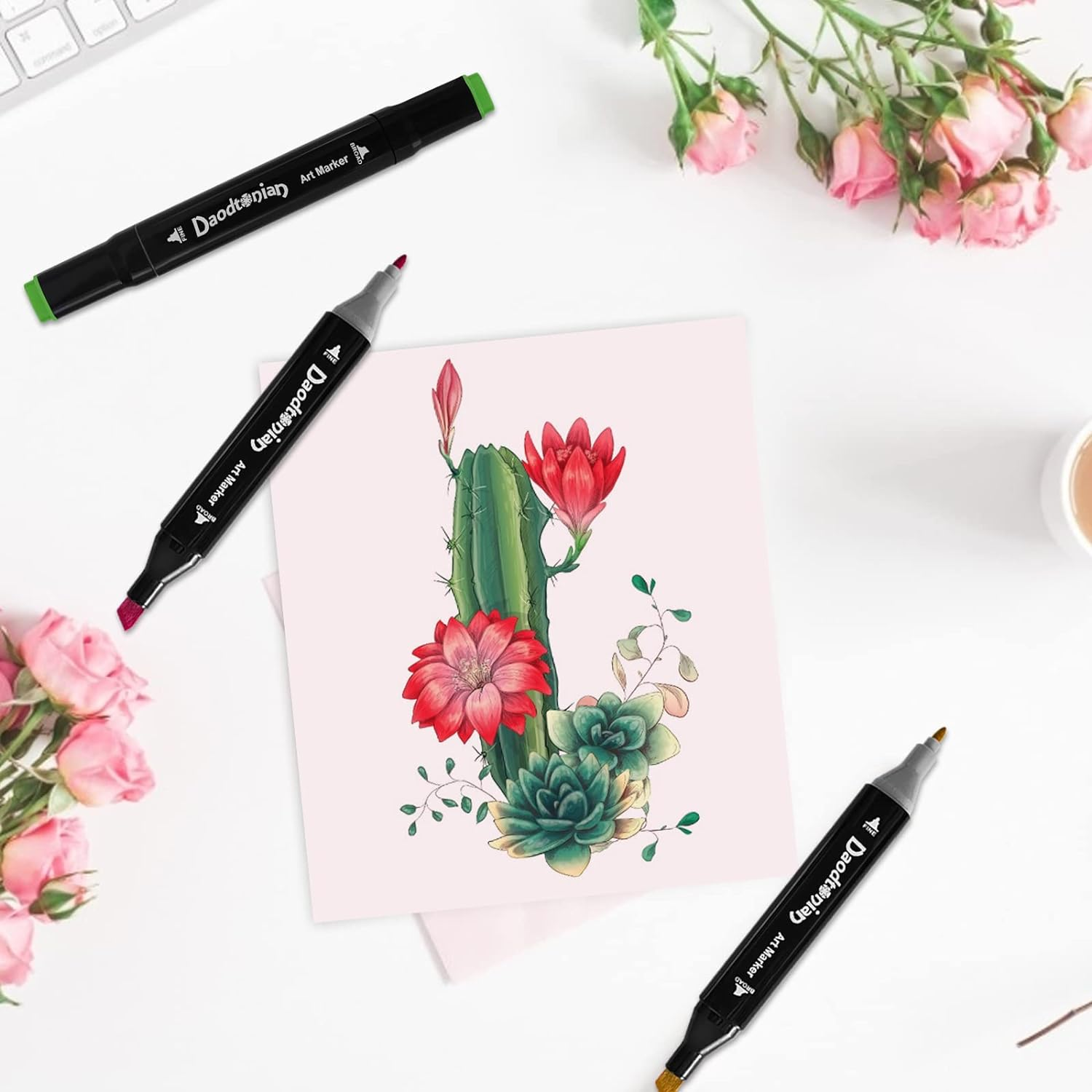 80 Colors Alcohol-Based Brush Drawing Markers, PIOGHAX Double Tipped Coloring Permanent Alcohol Art Markers with Case for Drawing, Sketching, Manga Comic Illustrations Cartoons image number 2