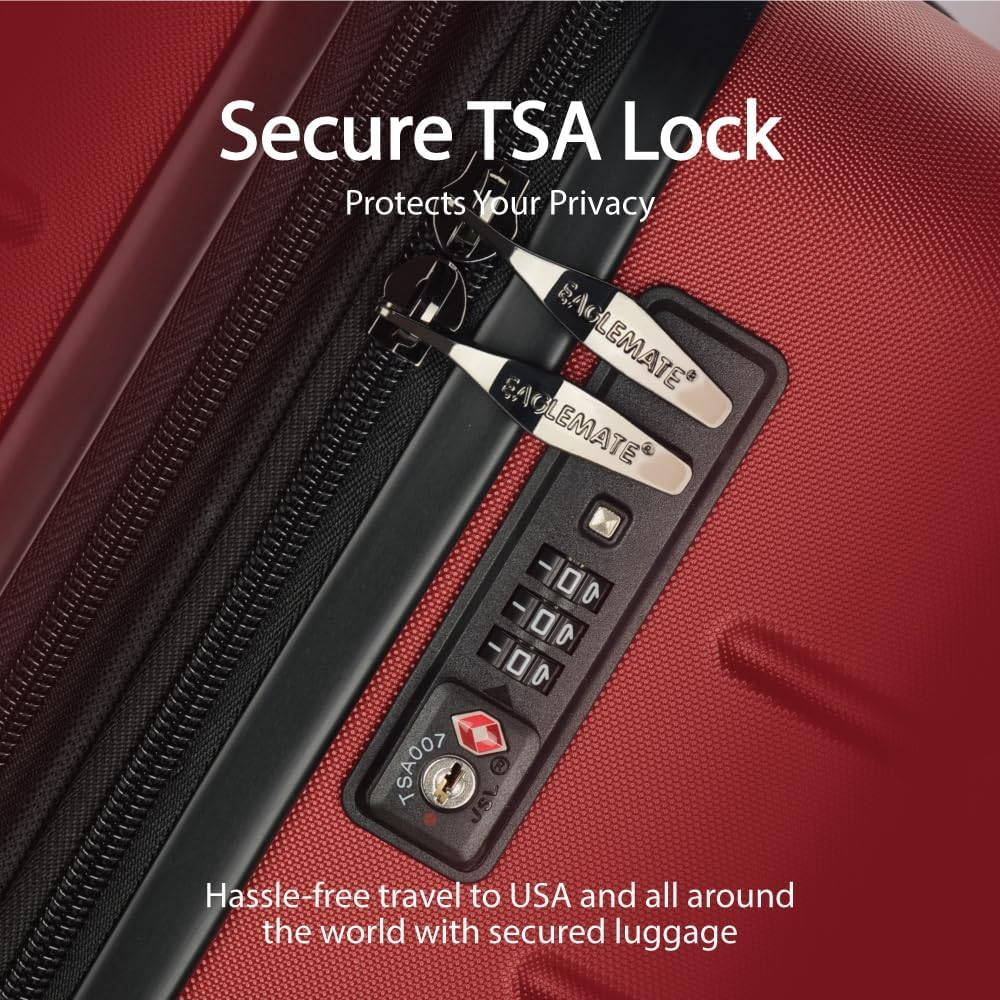 Eaglemate Luggage Set 3 Piece &ndash; 20", 26", 30" Suitcase Set with TSA Lock, Expandable Hard Shell Spinner, Lightweight Travel Luggage Sets for Men & Women, 15-Year Warranty &ndash; Wine RED