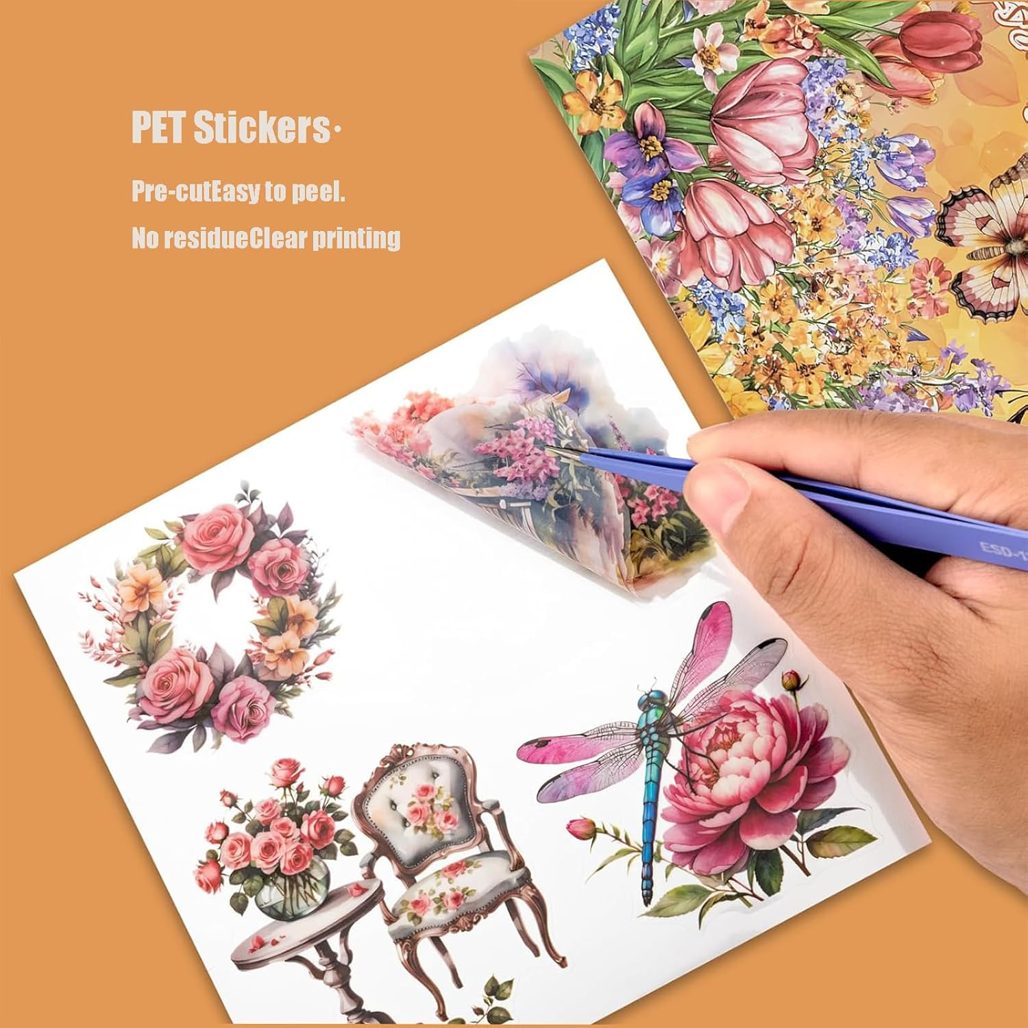 Vintage Garden Theme Scrapbooking Stickers Forjunk Journal - 30 Precut PET Sheets, Multi-Tone Sticker Book for Journals, DIY, Cards image number 2