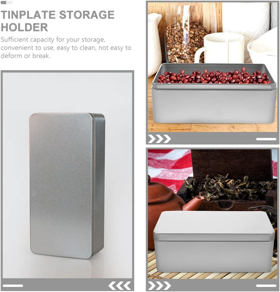 Angoily Rectangular Empty Tin Container with Lid - Tinplate Storage Box for Candy, Cookie, Jewelry, Trinket, Coin, Tea, Coffee image number 3