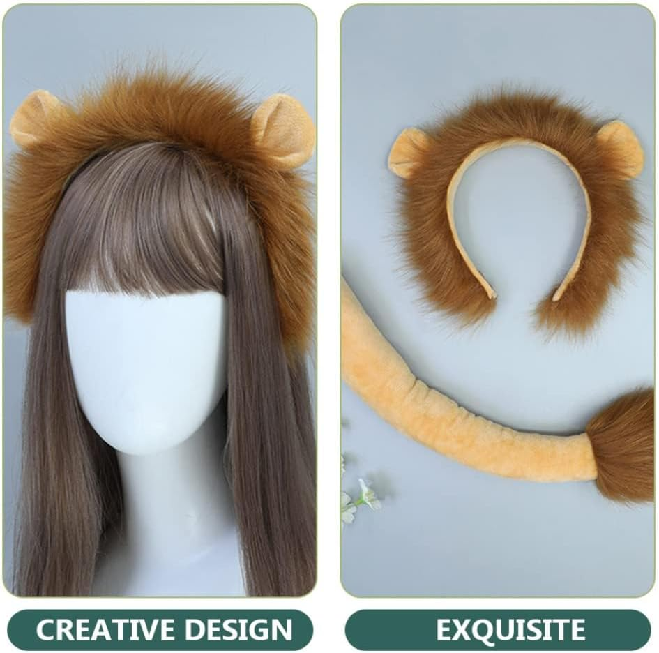 Lion Ears Headband and Tail Set, Carnival Animal Ear Headband, Halloween Animal Role-Playing Costume Accessories Suitable for Children, Teenagers and Adult Role-Playing Parties image number 1