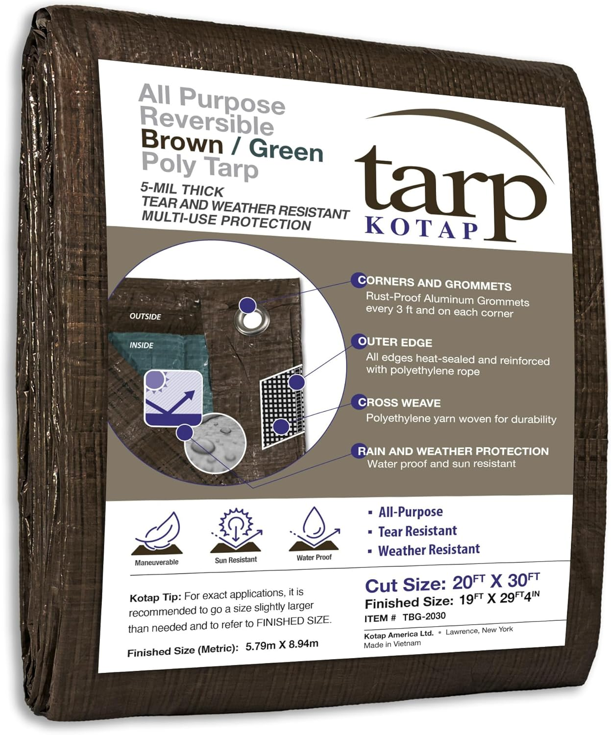 Kotap 20-Ft X 30-Ft General Purpose Blue Poly Tarp, Item: TRA-2030