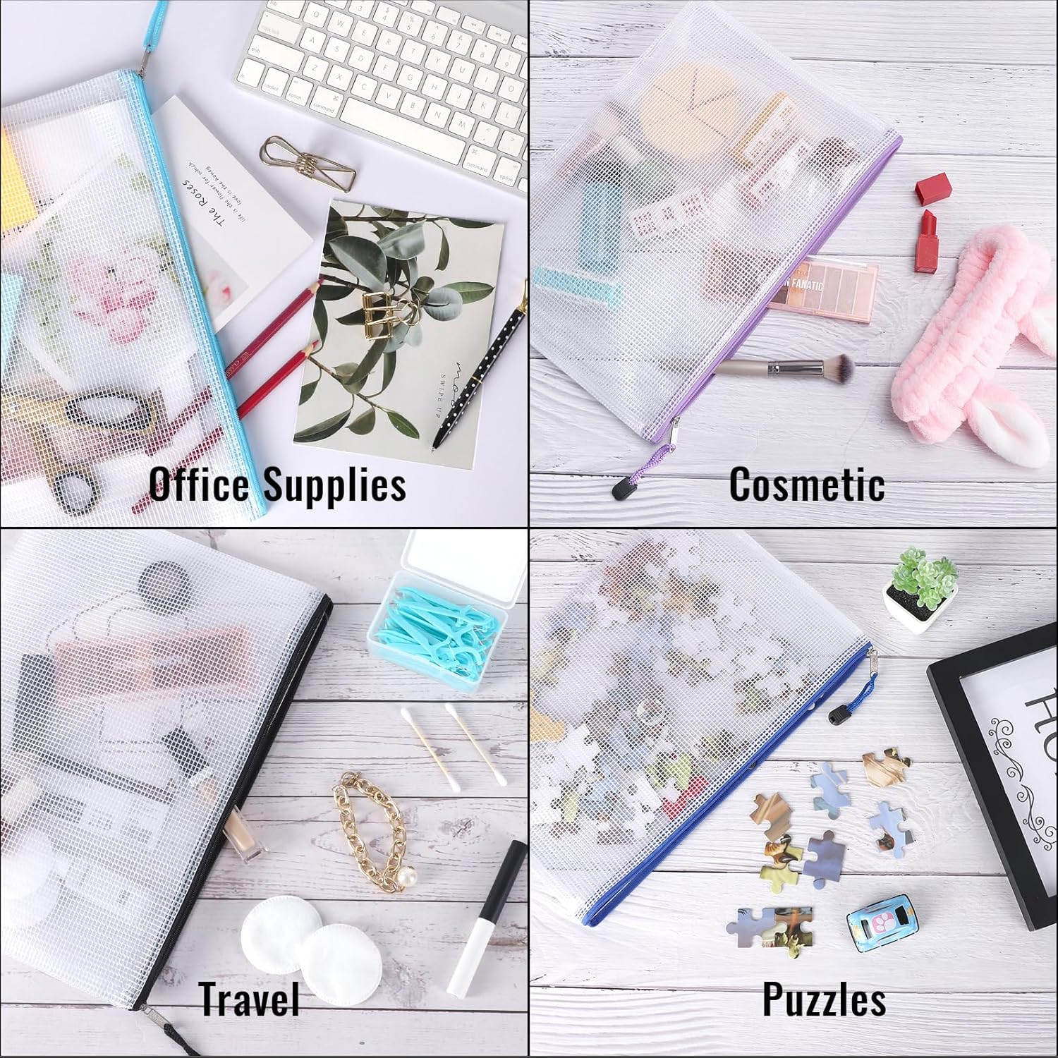 EOOUT 32Pcs Mesh Zipper Pouch Bags, Mesh Bags with Zipper, Zipper Pouch for Organizing, Letter Size, A4 Size, for Office Supplies, Puzzles image number 3