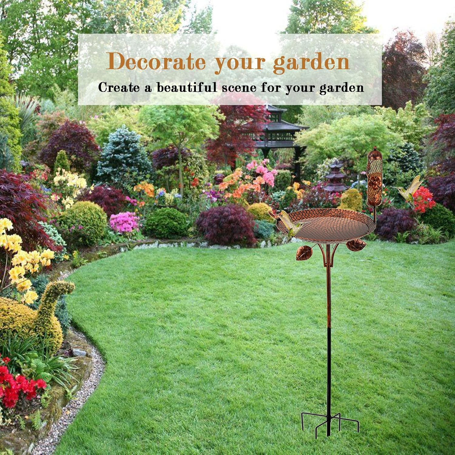 Bird Bath,Pedestal Bird Baths with Bird Feeder,Combining Bathing and Feeding,Easy to Clean and Simple to Install,Metal Birdbath for Outdoors Garden Patio Yard Lawn Decor image number 3